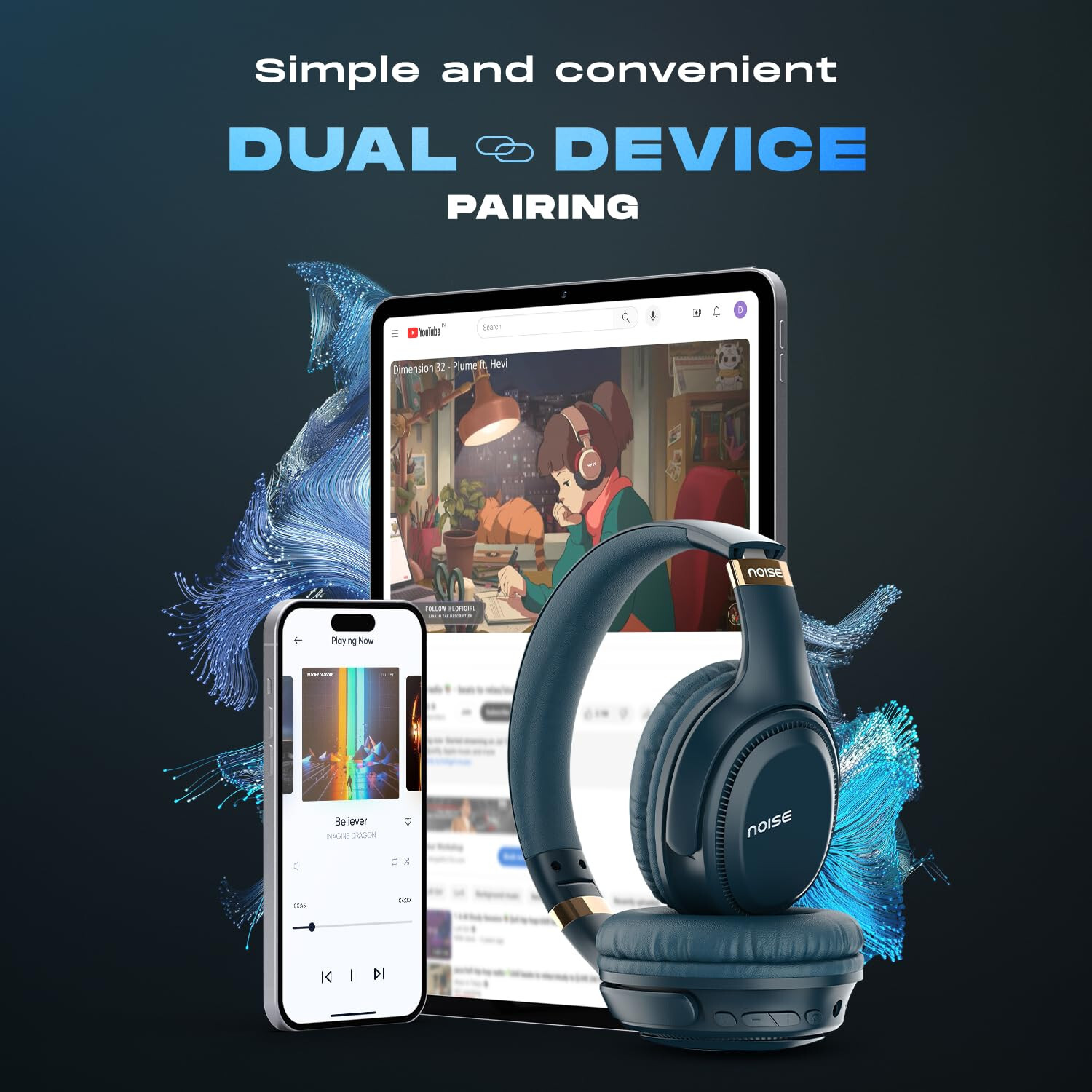 Noise 3 Wireless On-Ear Headphones with 70H Playtime,40mm Driver,up to 45ms,New,
