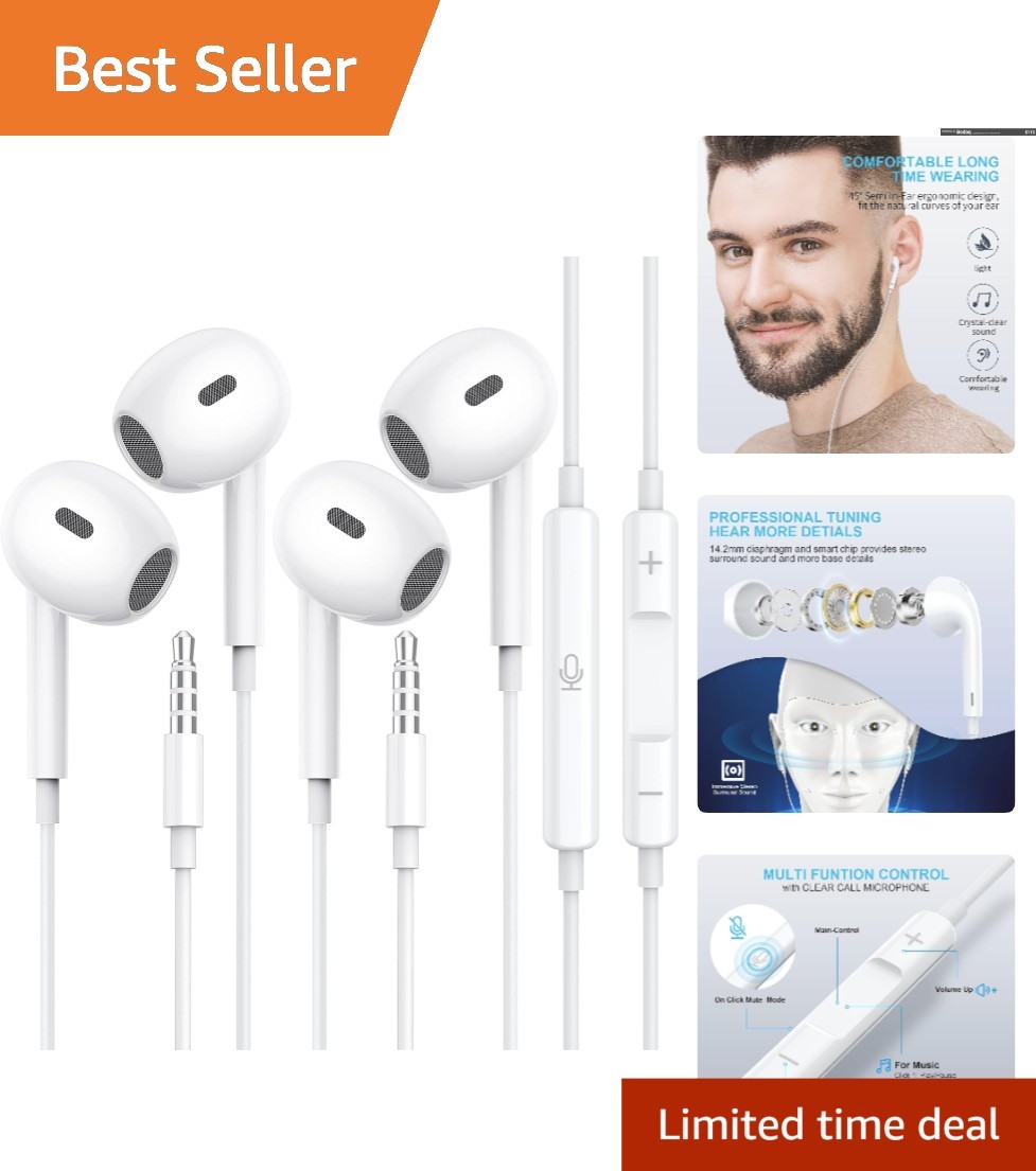 Comfortable 3.5mm Wired Earphones – Stereo Sound & In-Line Control (Dual Pack)
