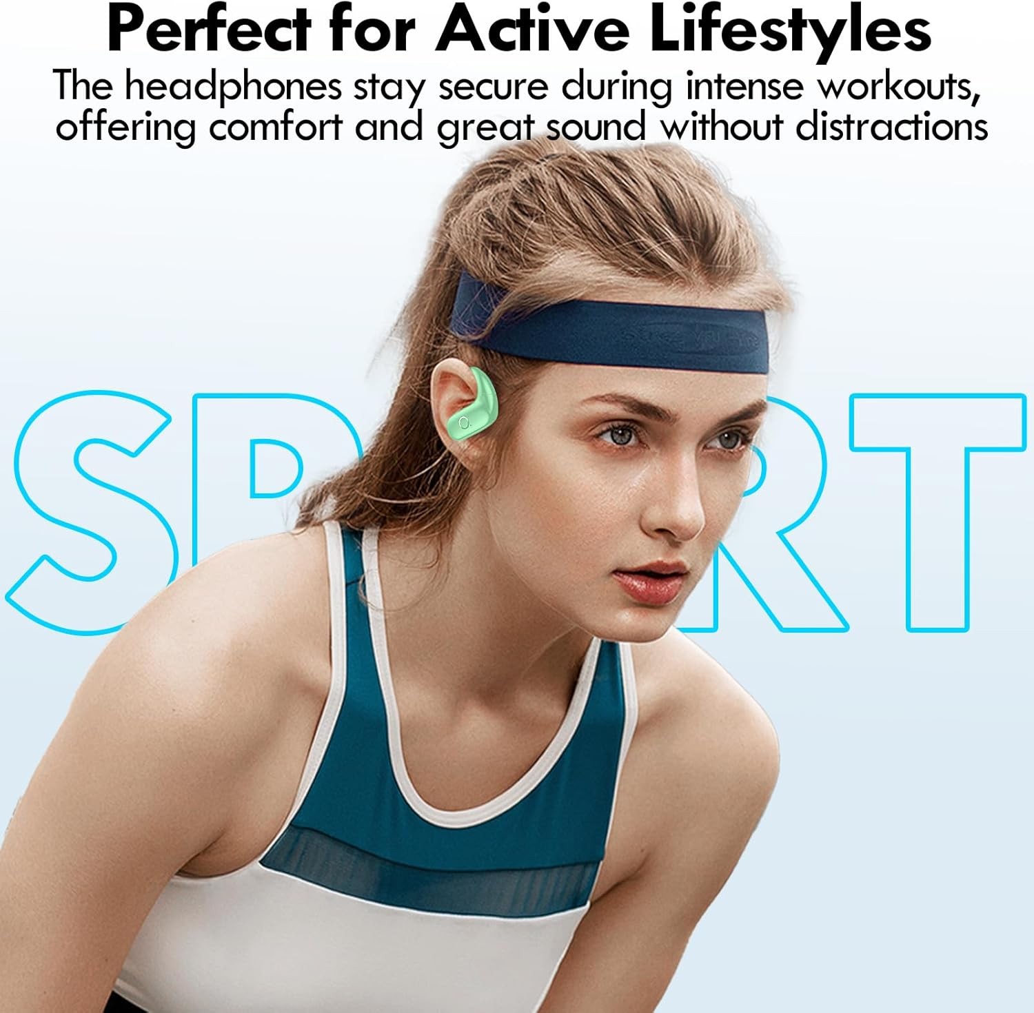 kurdene Wireless Earbuds Bluetooth Headphones Sport,Over Ear Buds Mint Green