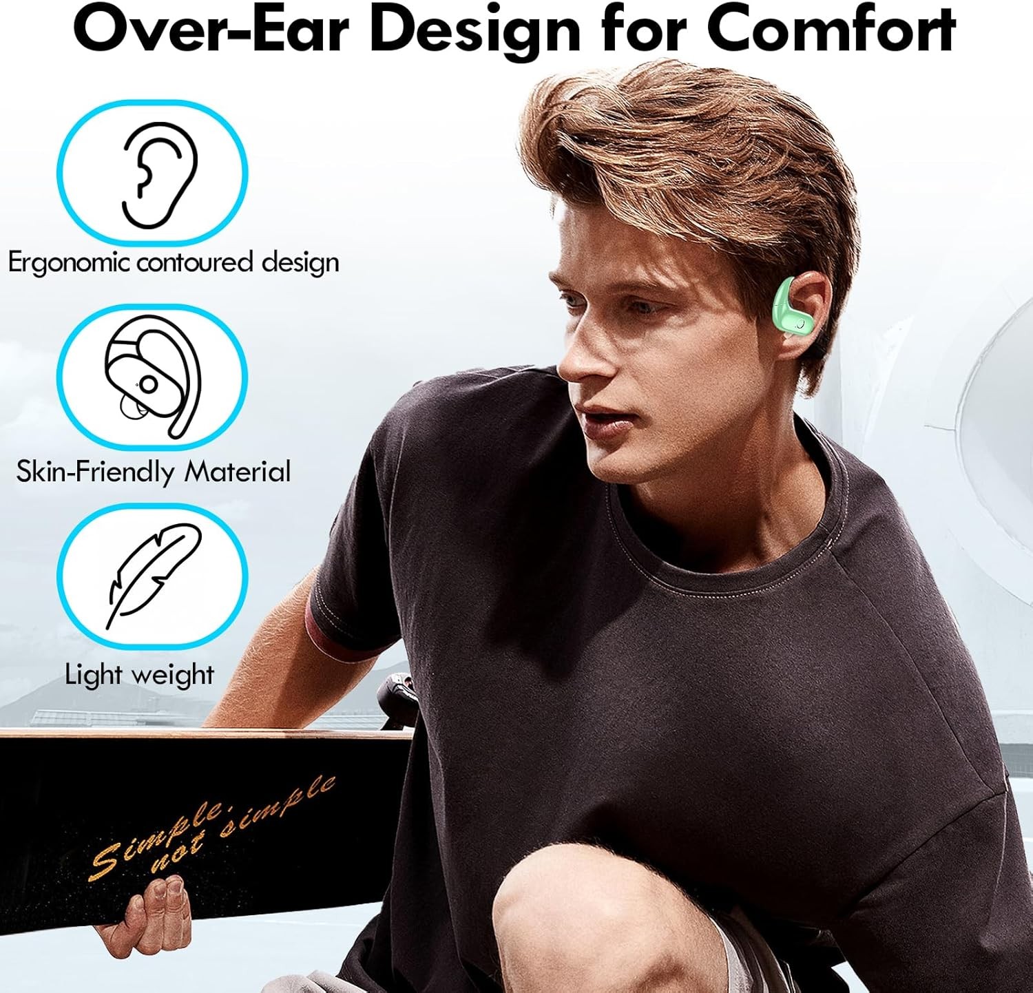 kurdene Wireless Earbuds Bluetooth Headphones Sport,Over Ear Buds Mint Green
