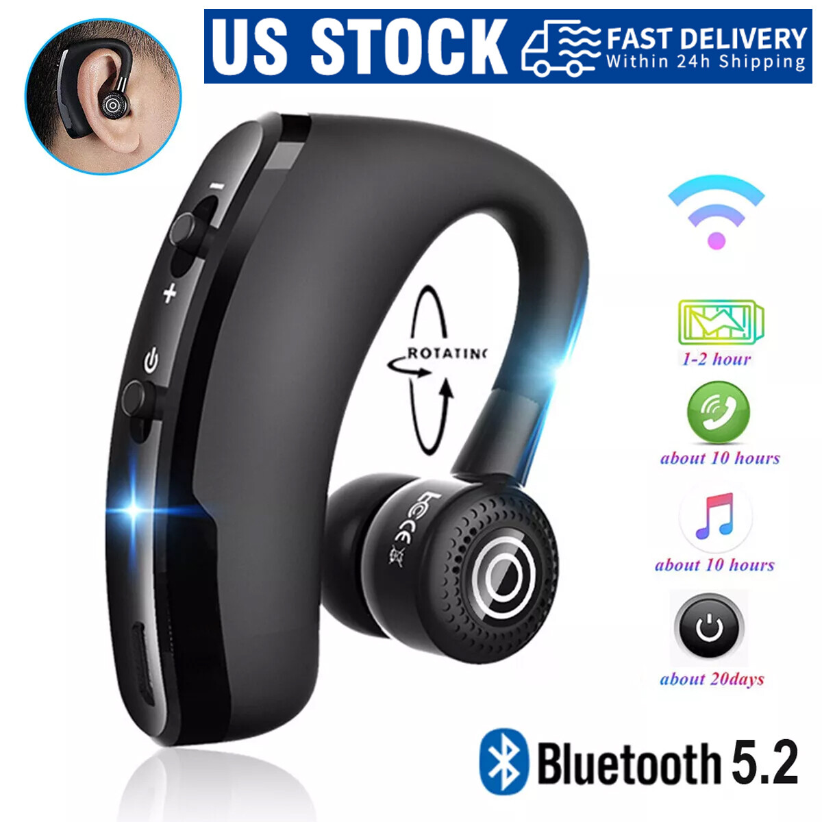 Bluetooth 5.3*Headset Wireless Noise Cancelling Driving Trucker Headphone Earbud