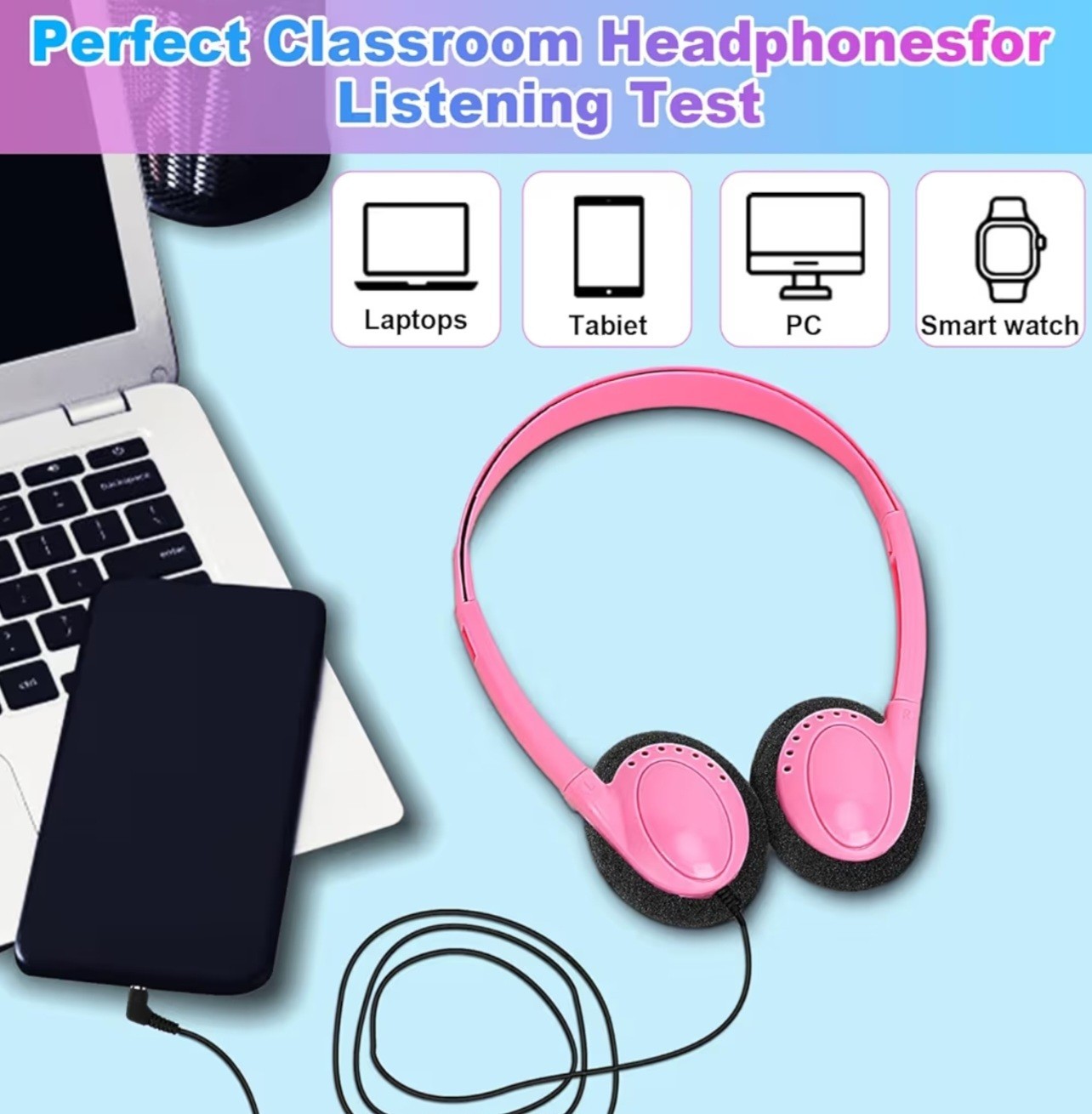 WENSDO Bulk Headphones Packs Of 10 Multi Color for School Classrom K-12