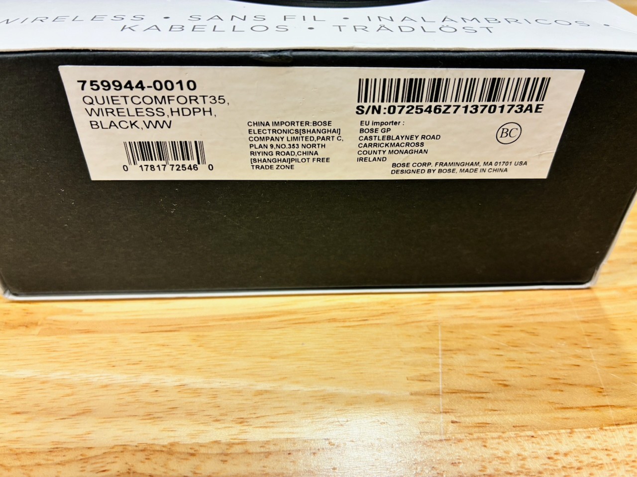 Bose QuietComfort 35 QC35 Bluetooth Wireless Headphones Black Complete in Box