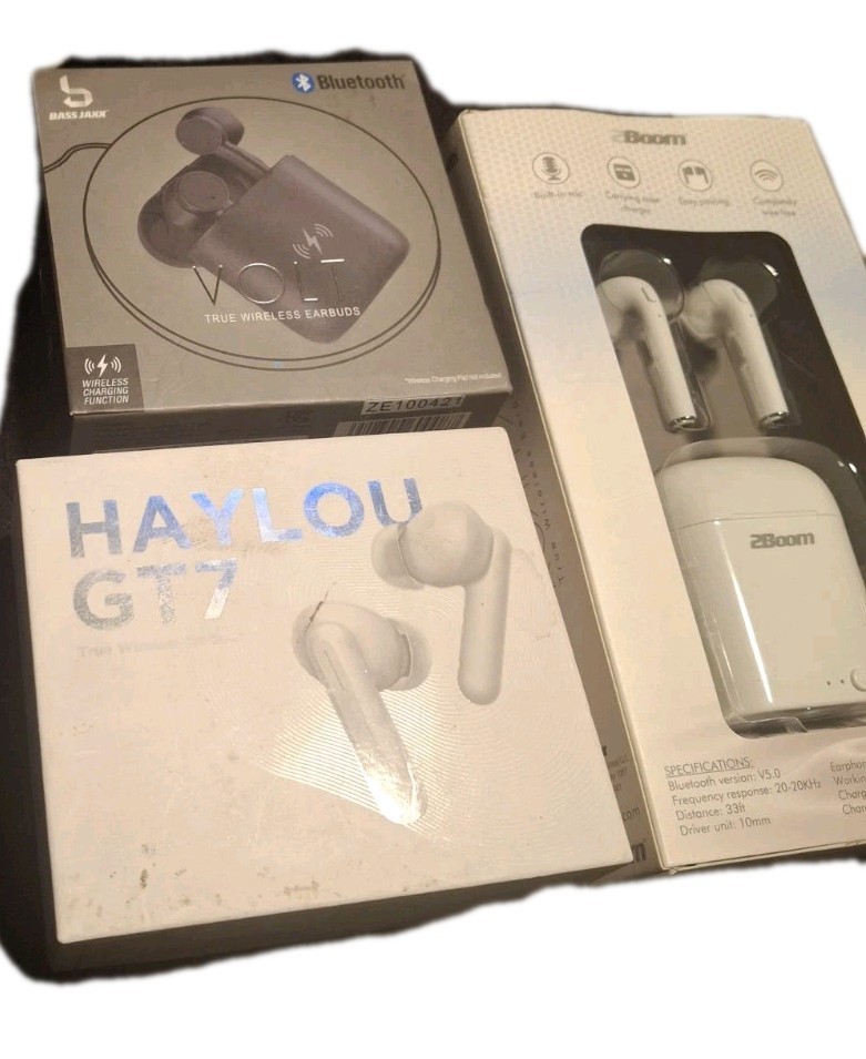 Haylou GT7 Bluetooth True Wireless Earbuds, White, 10mm, Mic, Lot of 3