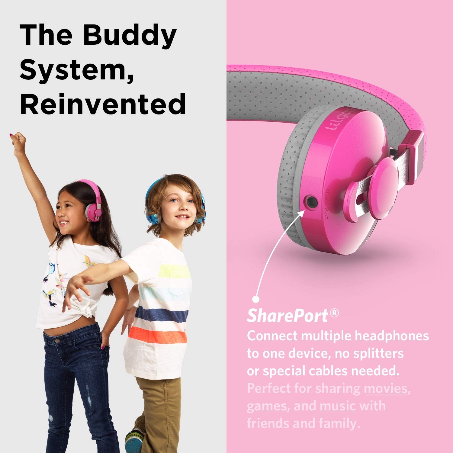 LilGadgets On-Ear Kids Headphones – 4+ Years, Pink, Untangled 4 Years +, Pink