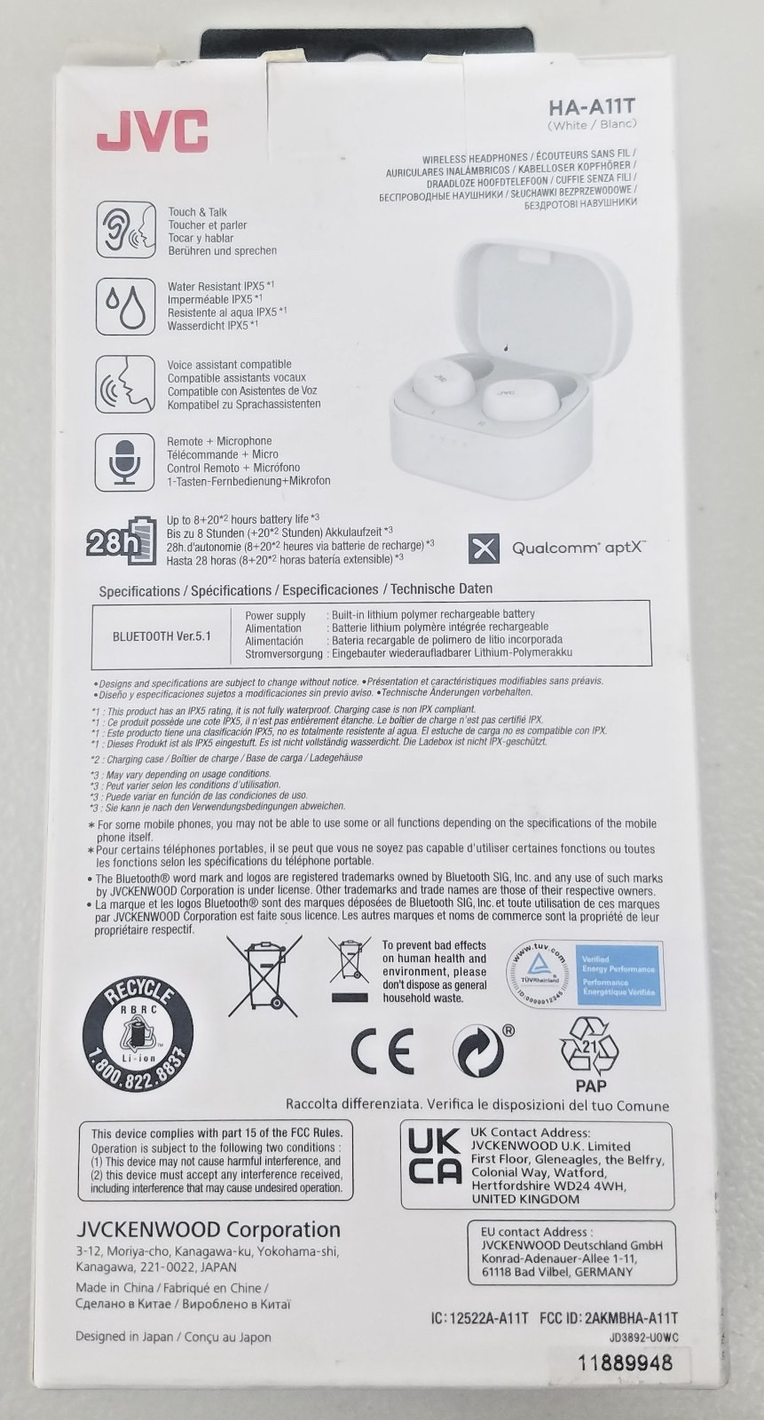 JVC Marshmallow True Wireless Bluetooth Headphones HA-A11T Sealed NEW