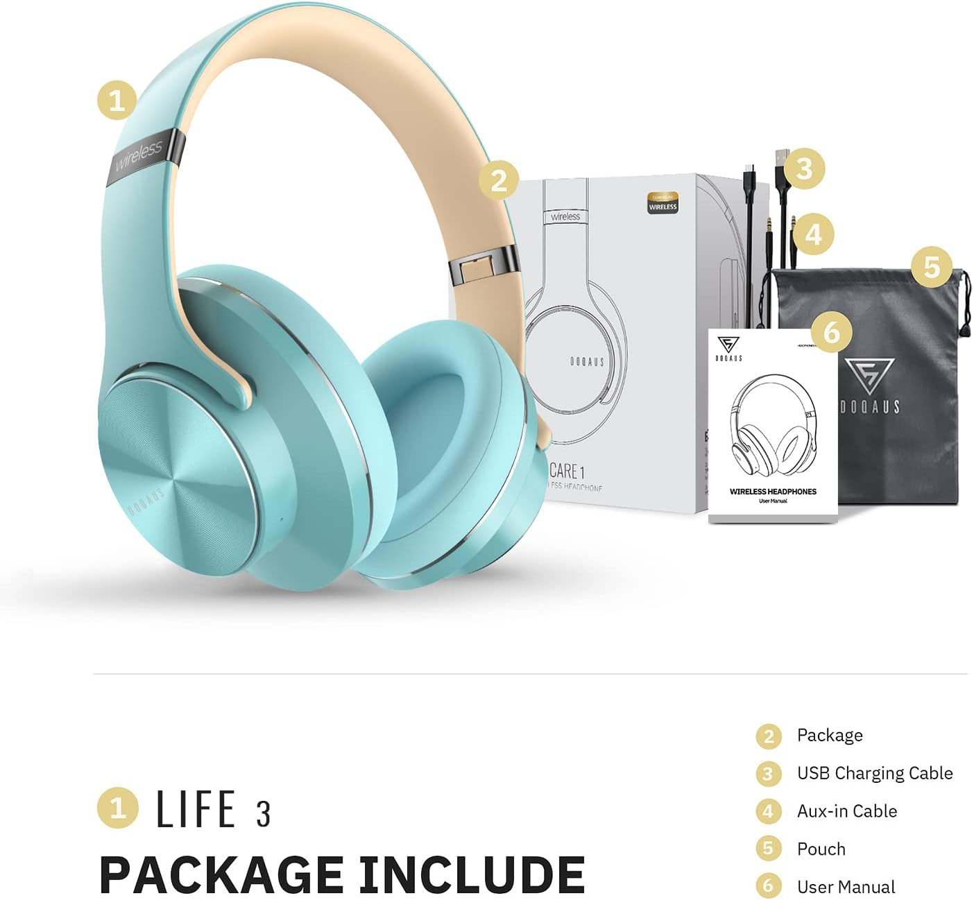 Bluetooth Headphones over Ear, 90H Playtime, 3 EQ Modes, Hifi Audio, ENC Mic, Re