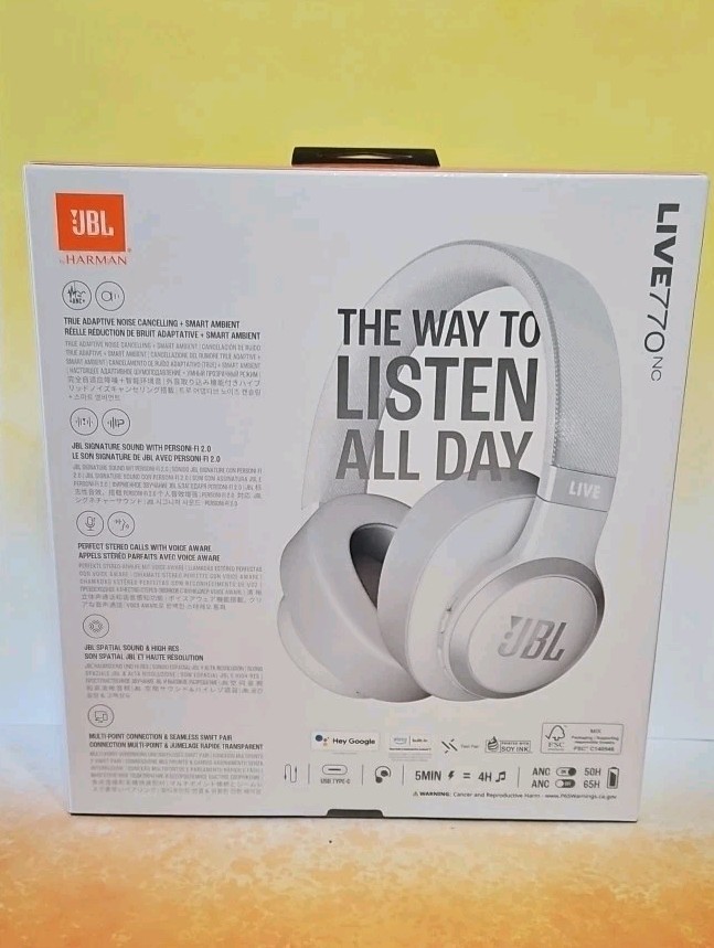 Jbl Live 770NC Wireless Over Ear Headphones White 65H Battery Jbl Headphones