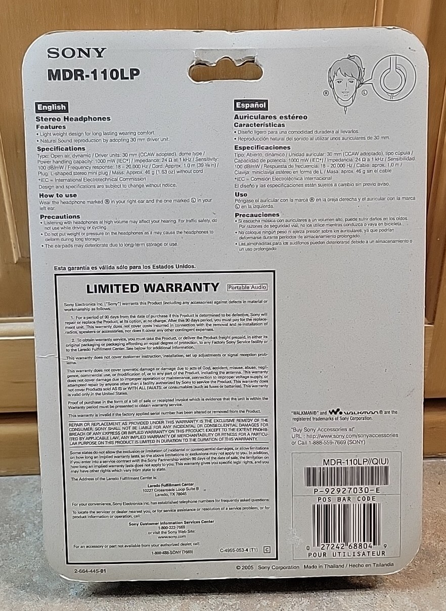 SONY MDR-110LP Lightweight Headphone MDR 110LP New Sealed 2005