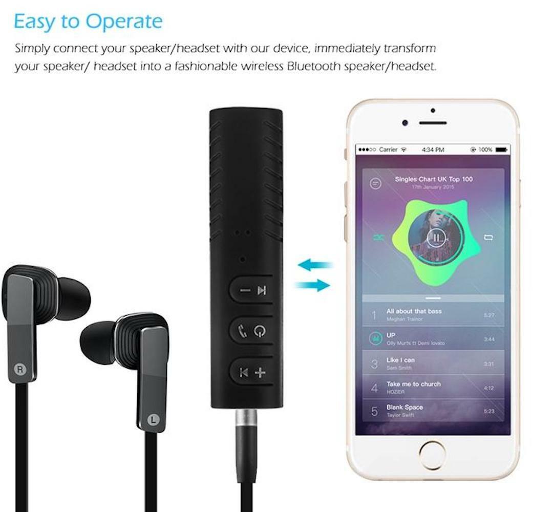 BLUETOOTH RECEIVER Wireless rechargeable for car aux stereo amp pc headphones