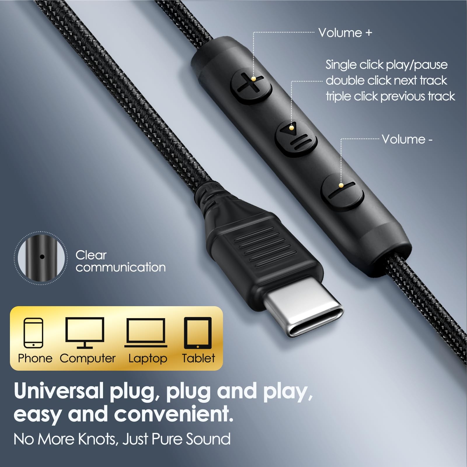 USB C Headphones Wired, Over-Ear Headphones with HD Mic & Memory Foam, Hi-Fi …