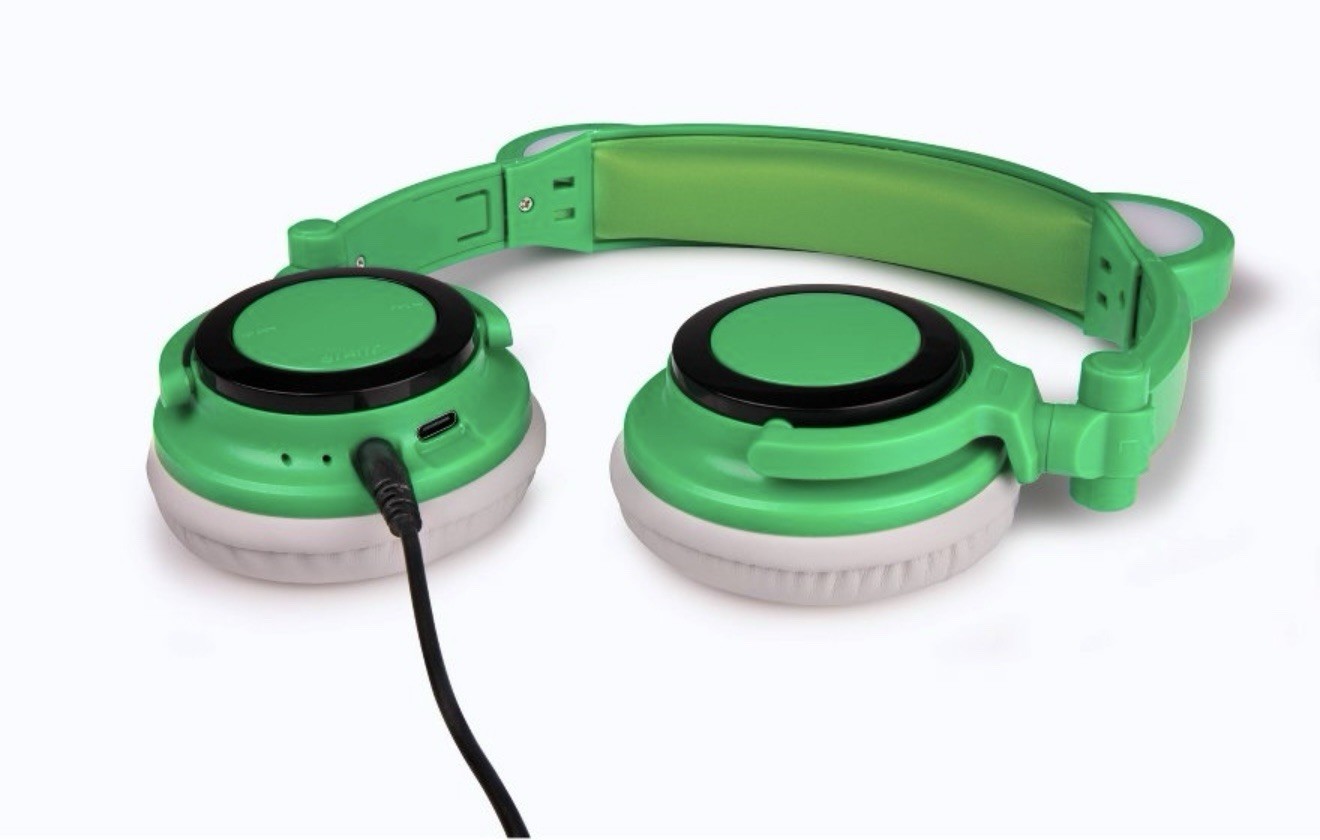 Art + Sound LED Light Up Frog Bluetooth Wireless / Wired Headphones & Microphone