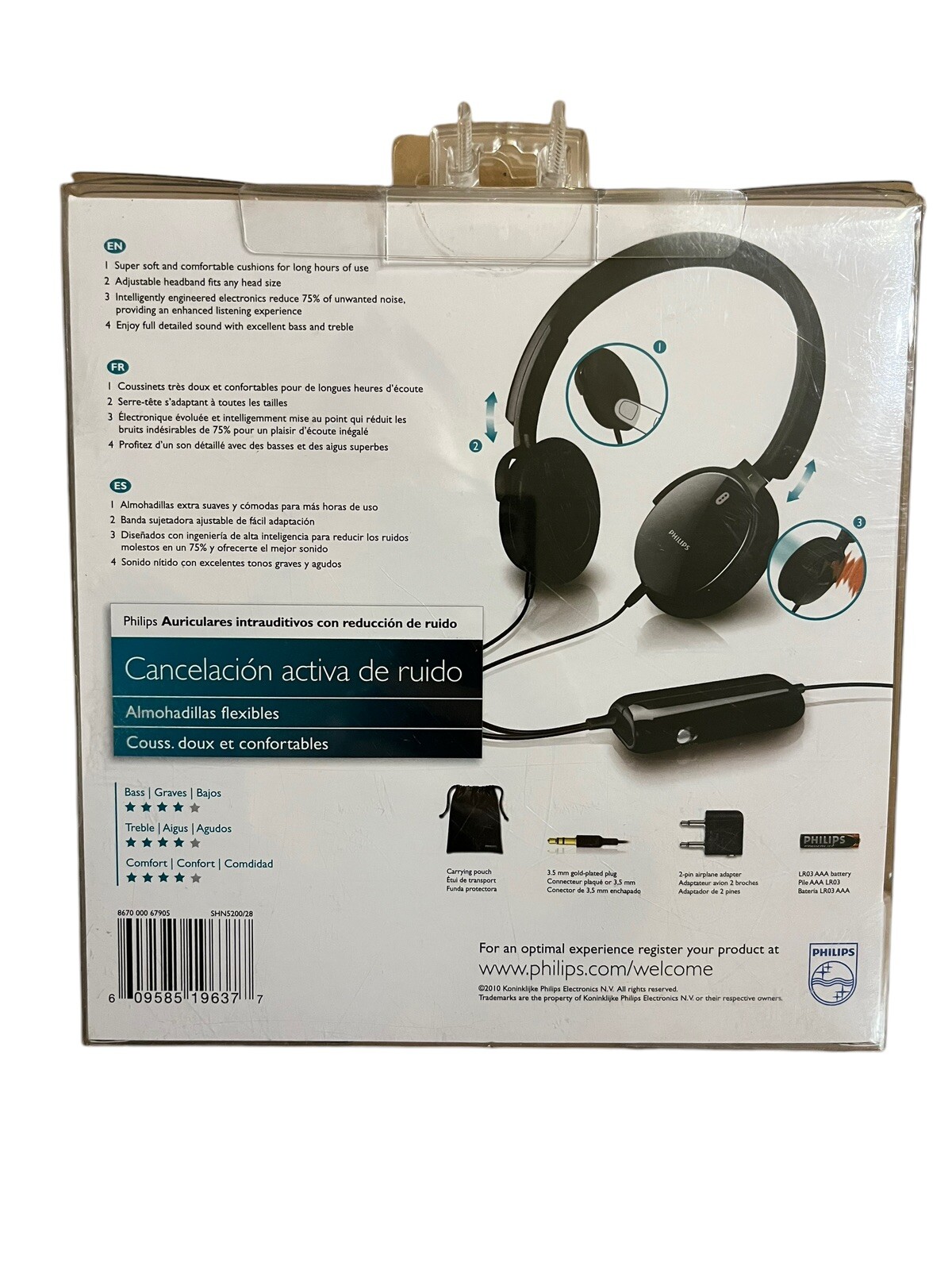 PHILLIPS Wired NOISE CANCELLING Headphones With Airplane Plug Adapters! NEW!!