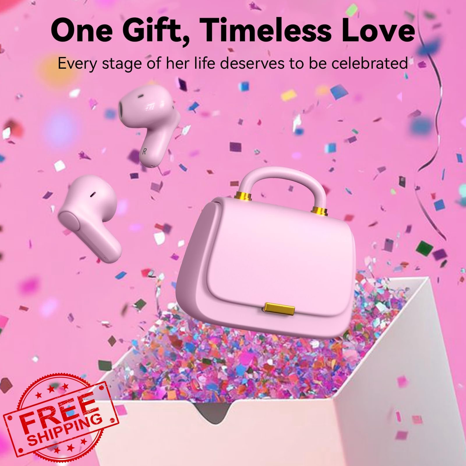 ANCwear Pink Bluetooth Earbuds 13mm Driver 22H Playtime