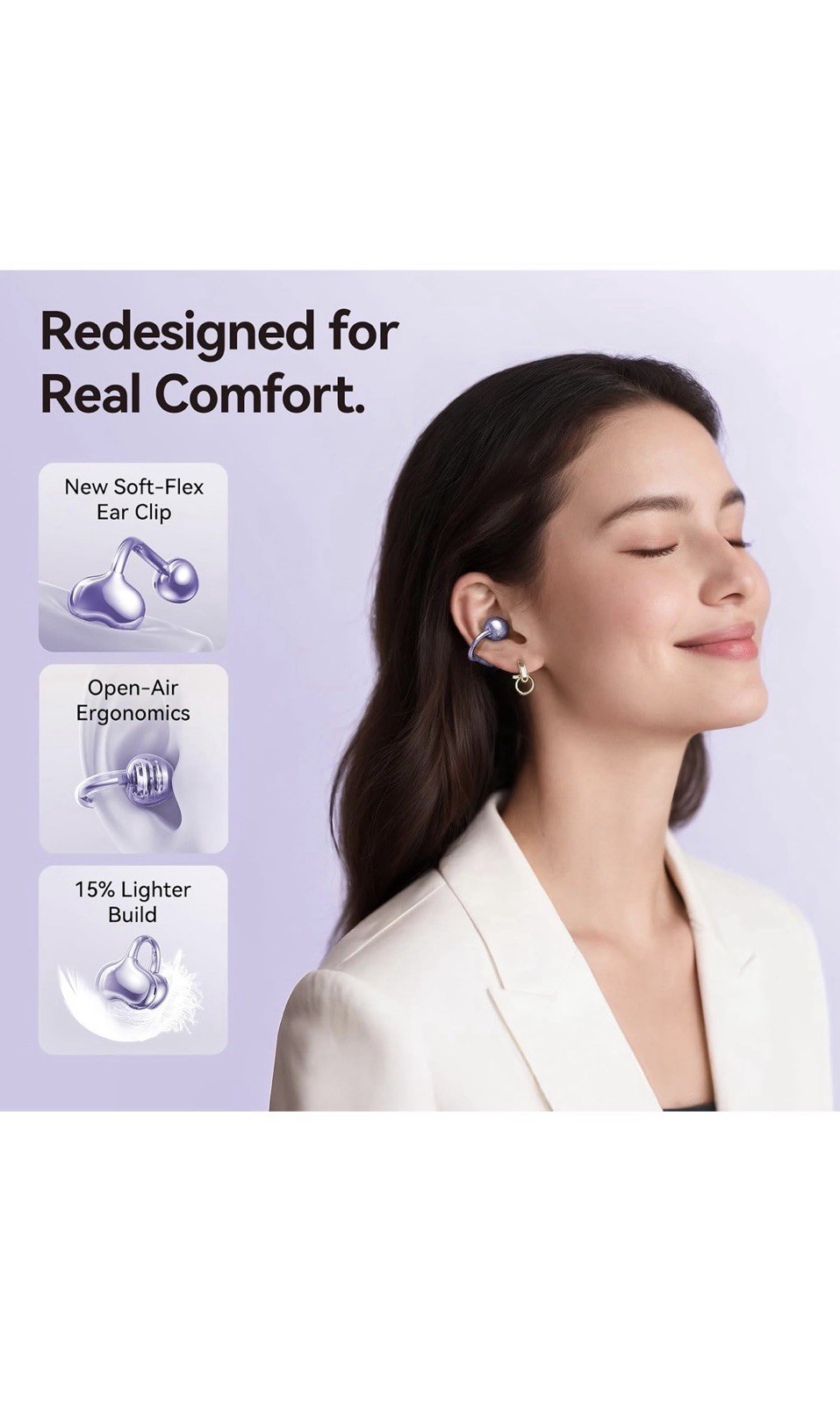 Upgraded Clip-On Earbuds Comfortable fit & Crystal-clear Sound, 40H Playtime …