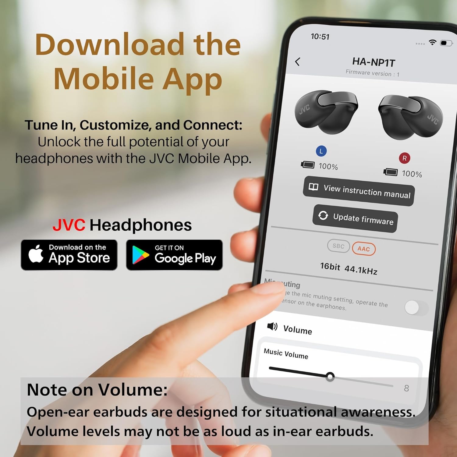 JVC Nearphones HA-NP1T Wireless Open Ear Bluetooth Headphones Black Open Box