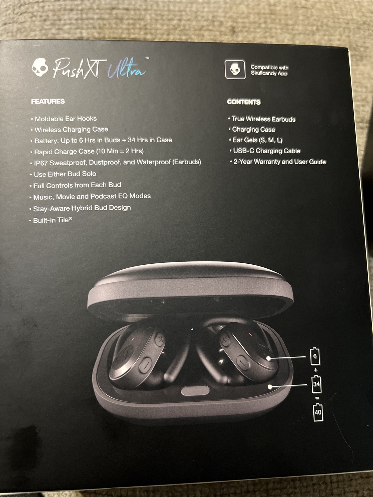 Skullcandy Push XT Ultra True Wireless in-Ear Earbud – True Black