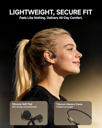 PSIER Bone Conduction Headphones Bluetooth 6.0 Open Ear 10Hr Playtime IPX5 Black