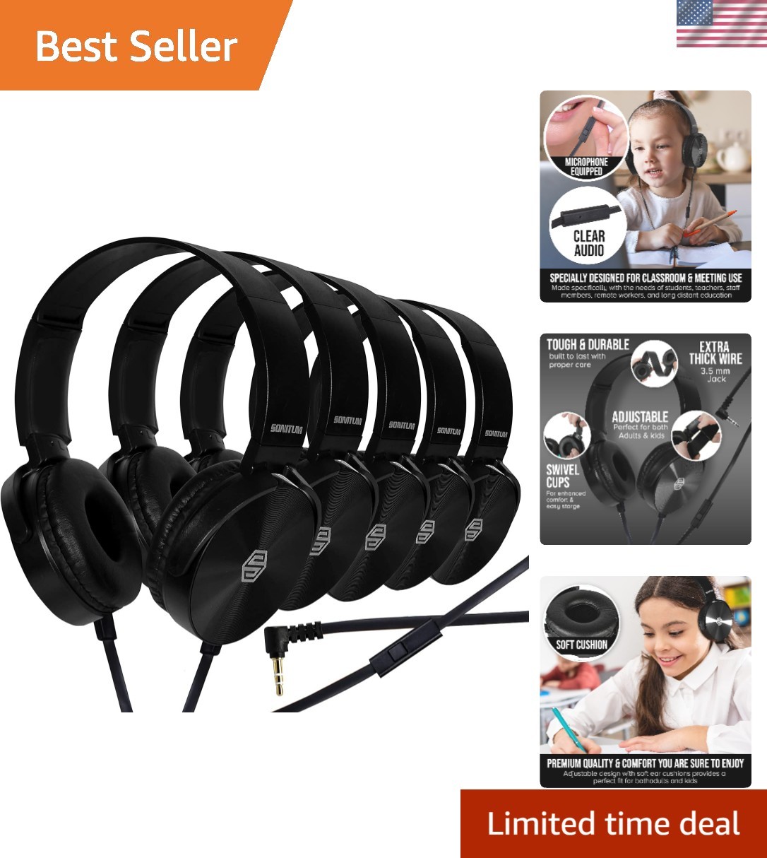 Noise Isolation Headphones with Microphone – 5 Pack for Kids & Adults