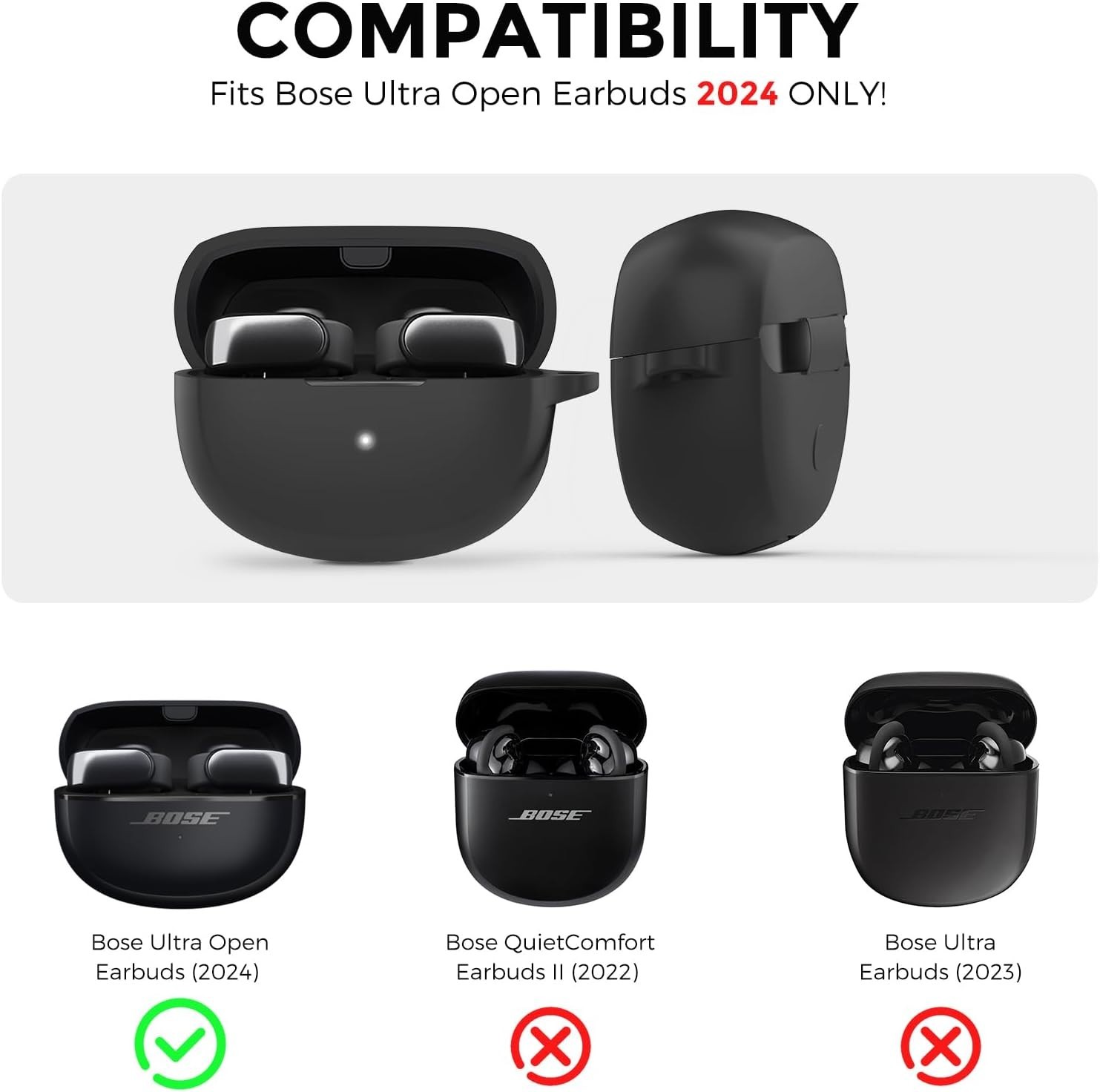 Silicone Case for New Bose Ultra Open Earbuds Black Shockproof Protective Cover
