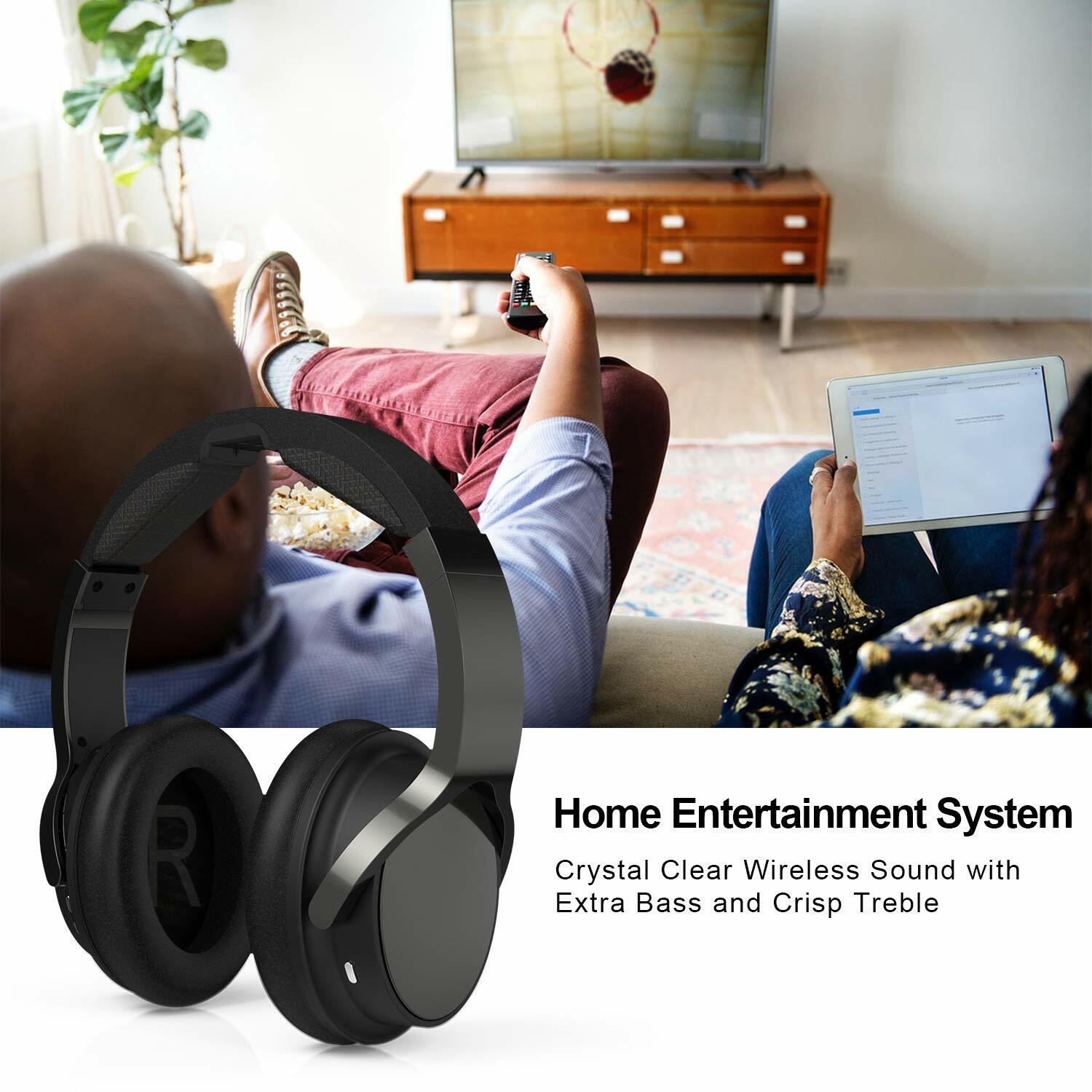 Wireless TV Headphones with 2.4G Digital RF Transmitter, Hi-Fi Over-Ear Cordless