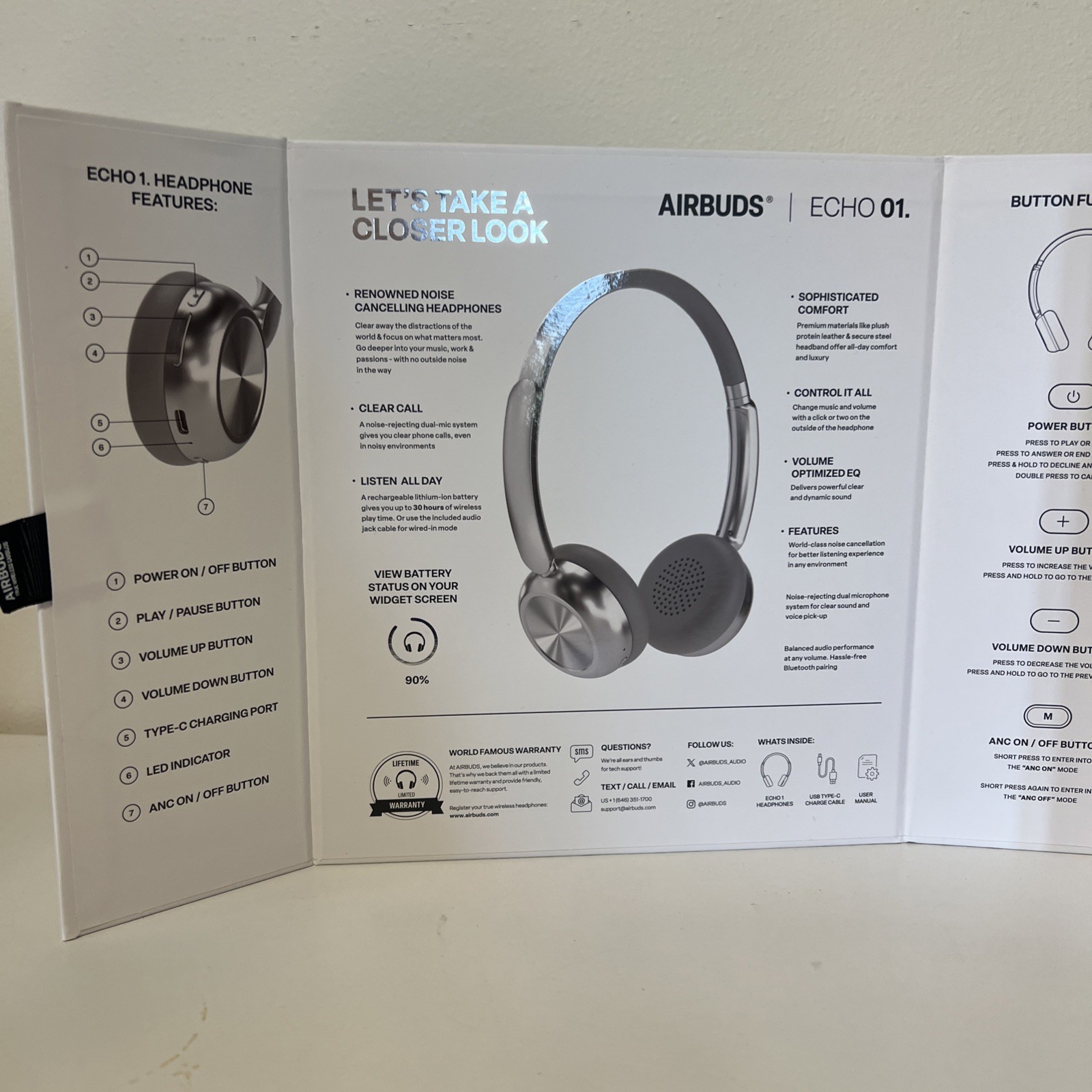 Airbuds Headphones Over-Ear Bluetooth Wireless 80s Retro- 30 Hrs EVHO 01.