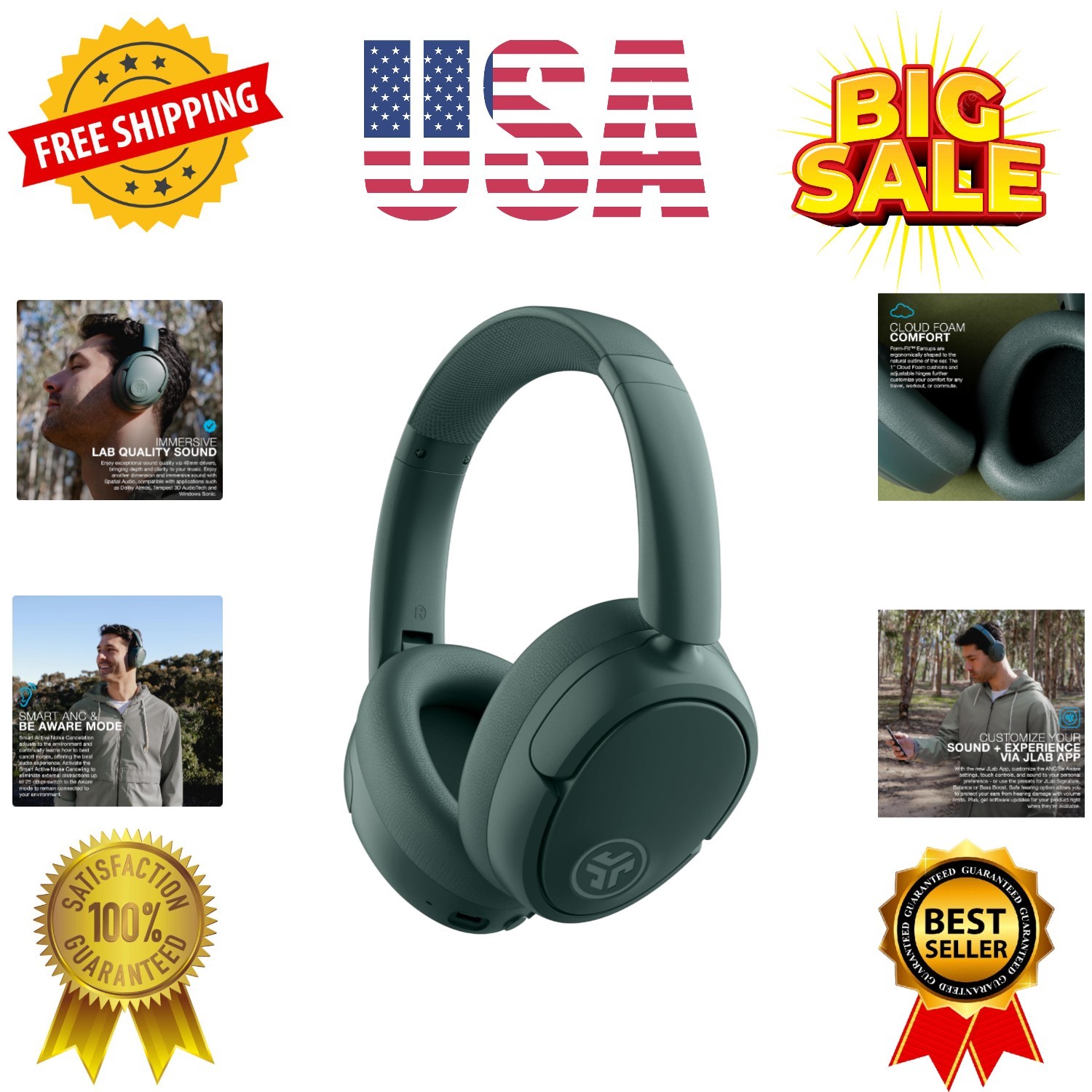 JBuds Lux ANC, Over Ear Headphones, Active Noise Cancelling, Bluetooth, Spati…
