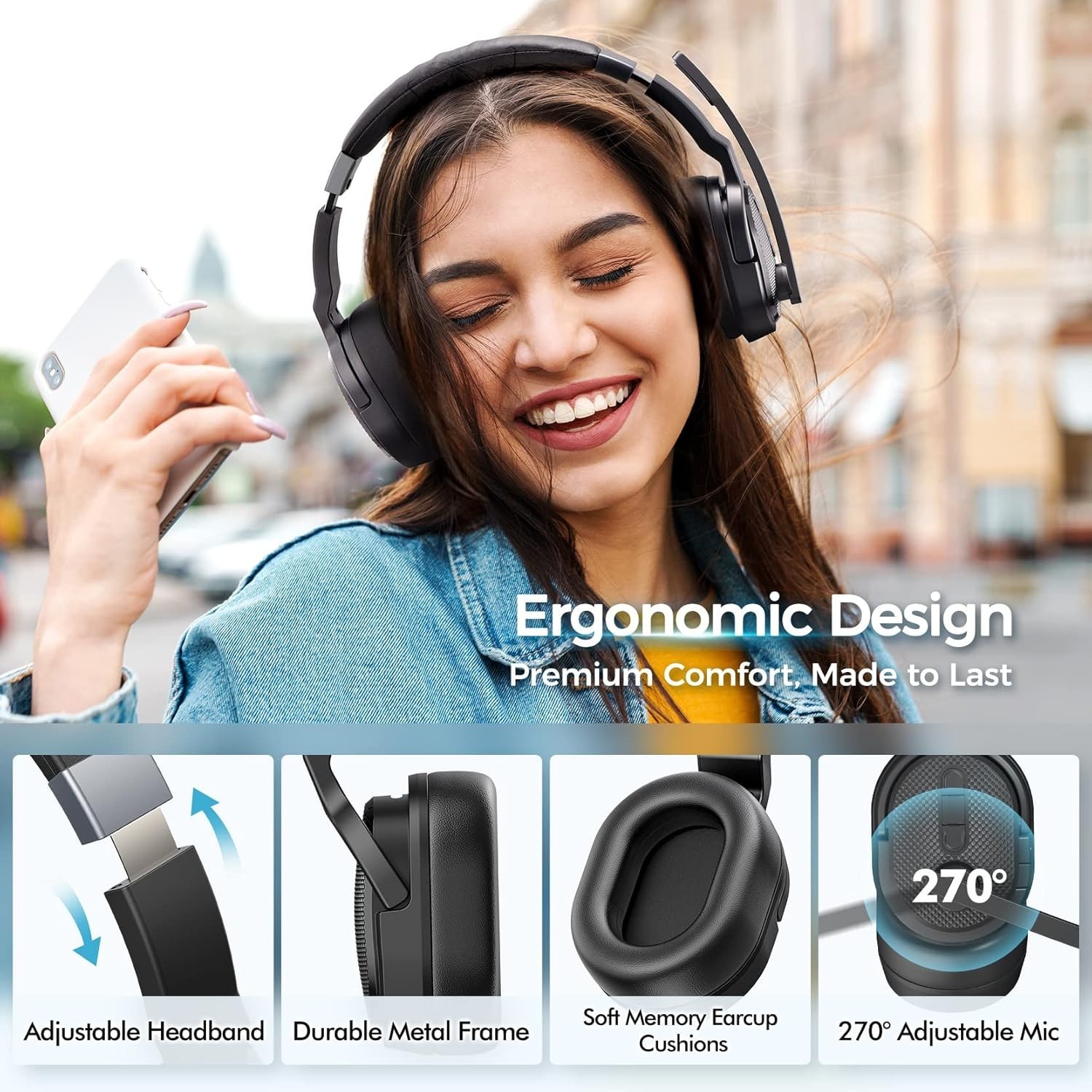 COSMUSIS Trucker Bluetooth Headset Wireless Headsets with Noise Cancelling Mic