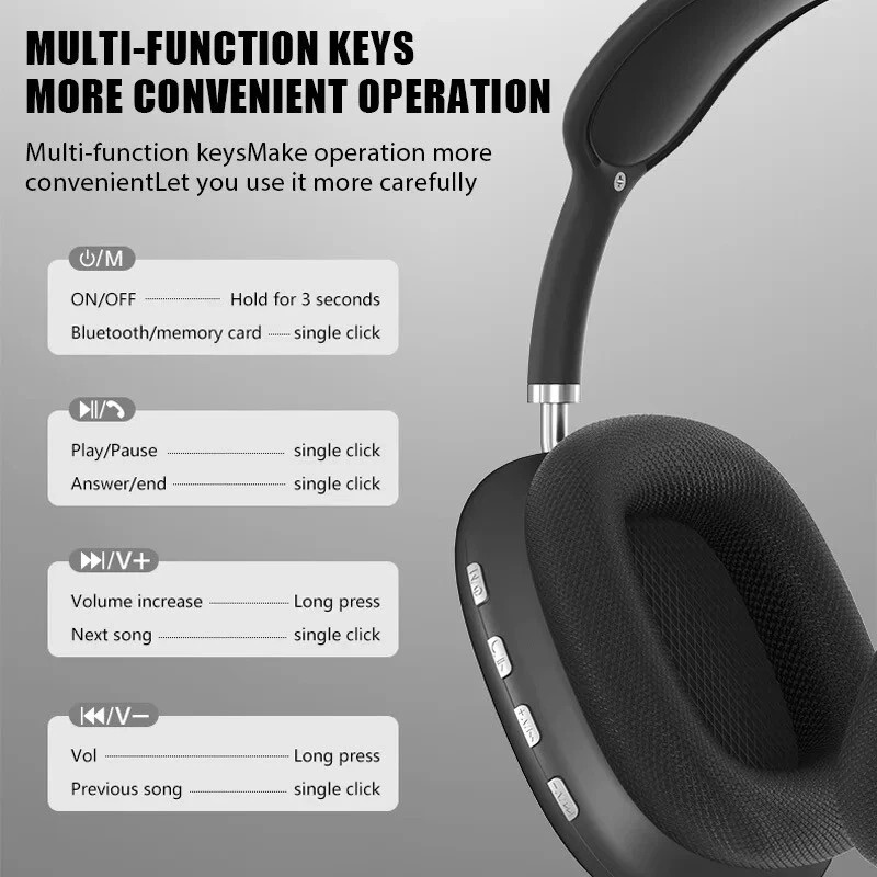 New P9 pro Max Wireless Headphones Mic Stereo Sound Max Sport Waterproof