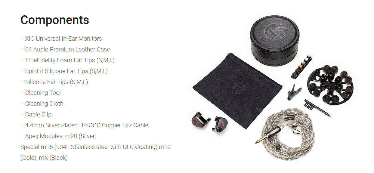 64Audio XIO 2Low DD–6 Mid BA–1 High-Mid BA–1 tia High BA .78mm 2pin 4.4mm Silver