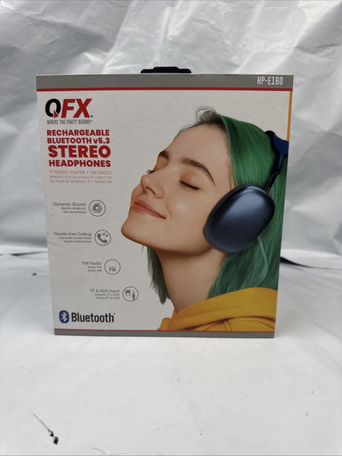 QFX HP-E160 Bluetooth v5.3 Rechargeable On-Ear FM/TF 40mm Blue A2 P