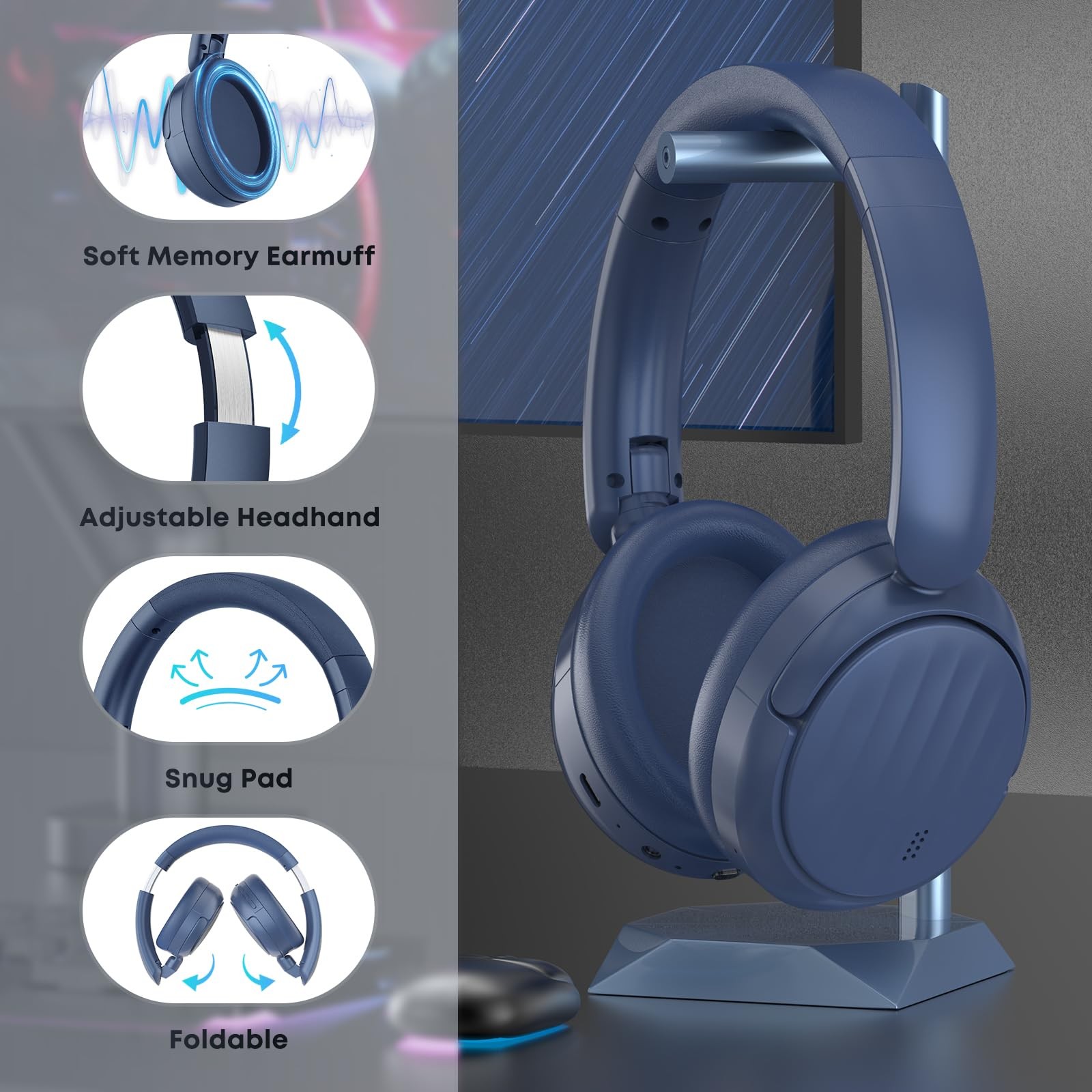 Bluetooth Headphones with Active Noise Cancelling (ANC), Wireless Over Ear Bl…