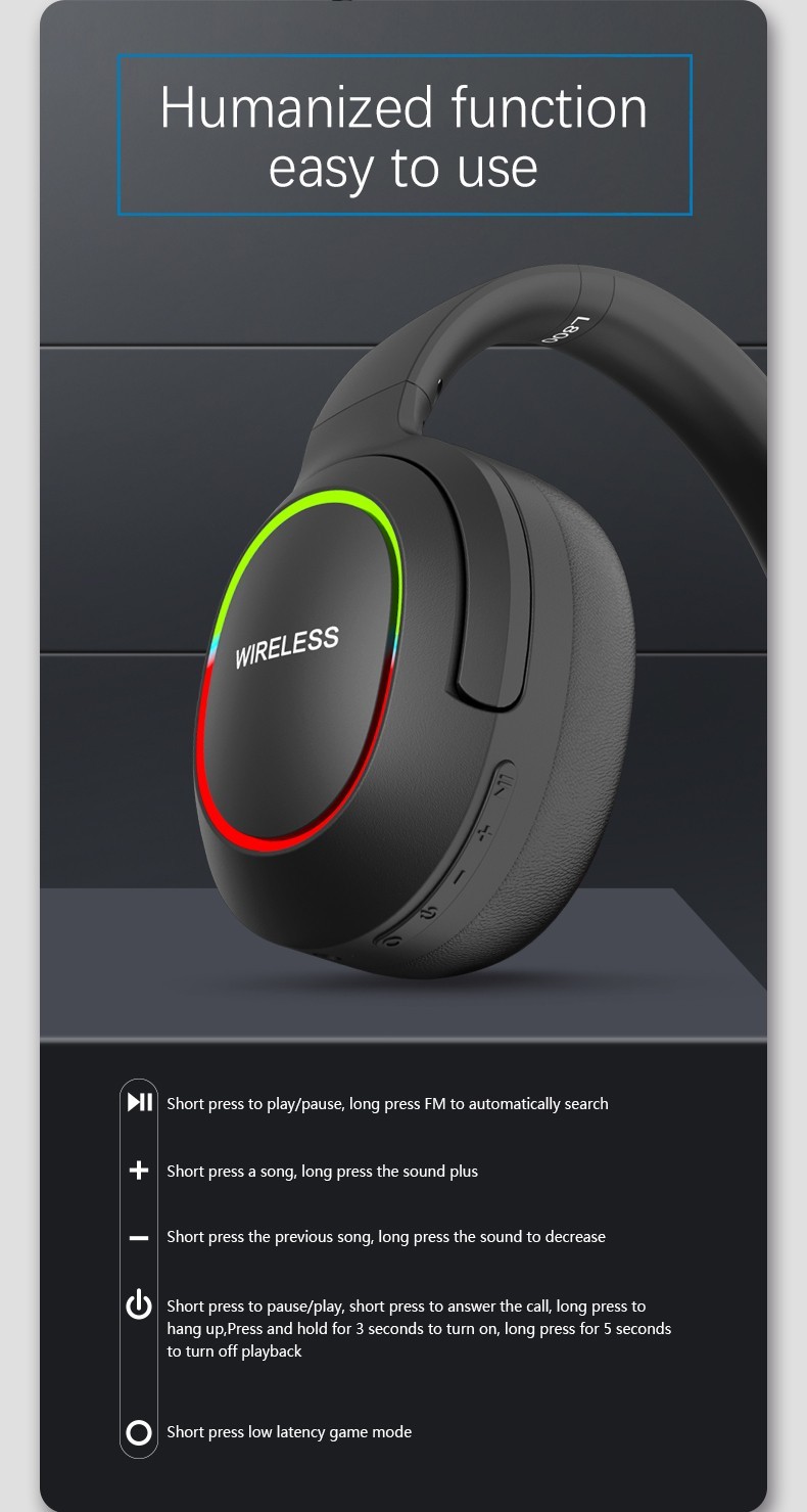 Black Wireless Bluetooth 5.1 Headphones Foldable Stereo Earphones Headsets + Mic