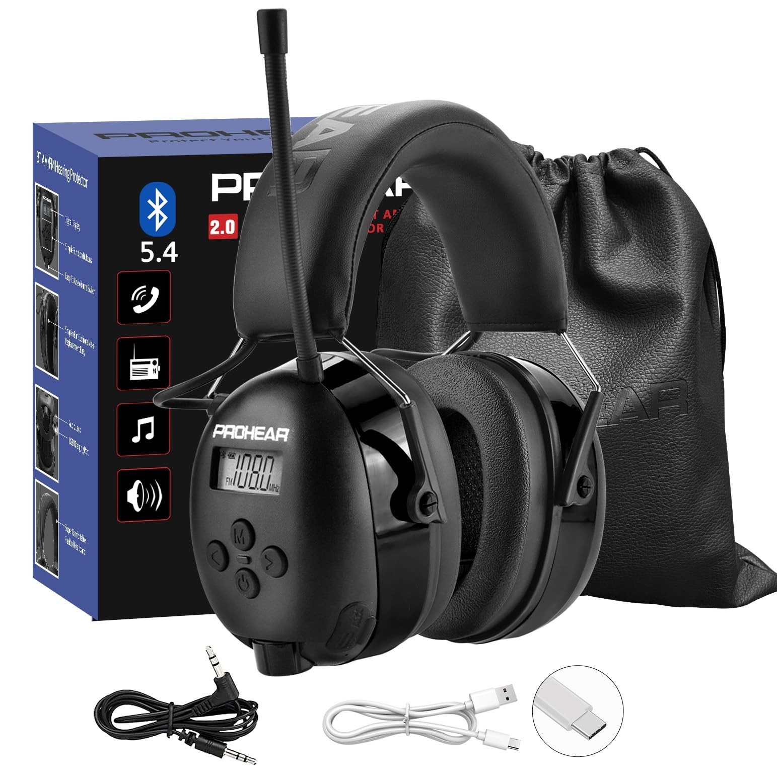 AM FM Bluetooth Radio Headphones – USB C Rechargeable, 2000mAh Battery, 58Hrs Pl