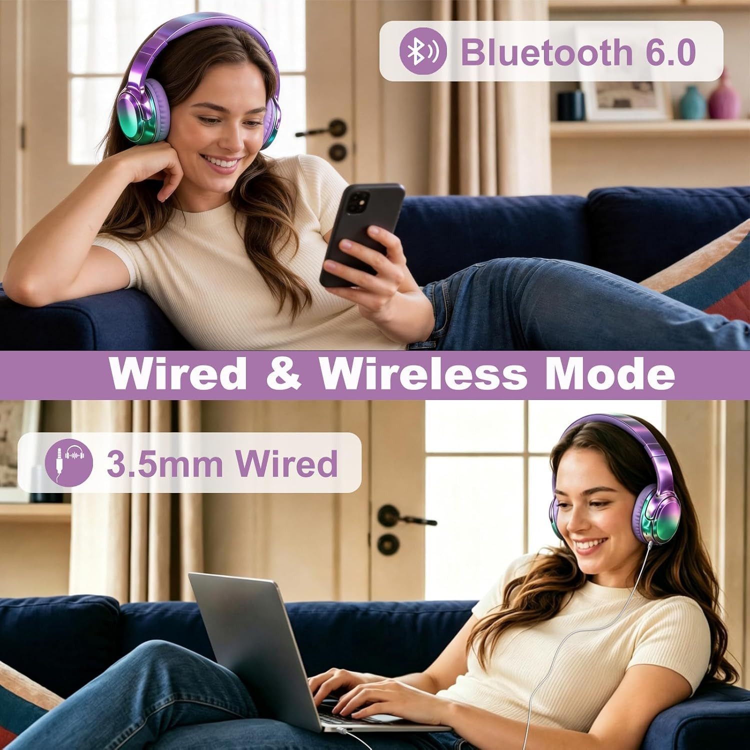 Wired and Wireless Headphones over Ear for Kids Teen Girls Women | 85/94Db Volum