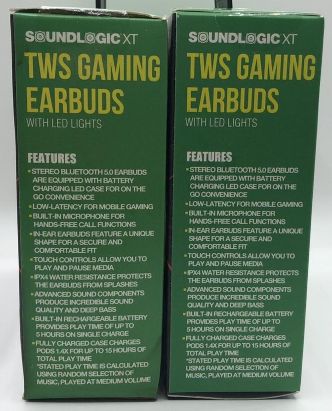 2PK SoundLogic XT TWS Gaming EarBuds With LED Lights ~ Bluetooth 5.0 ~FAST SHIP!