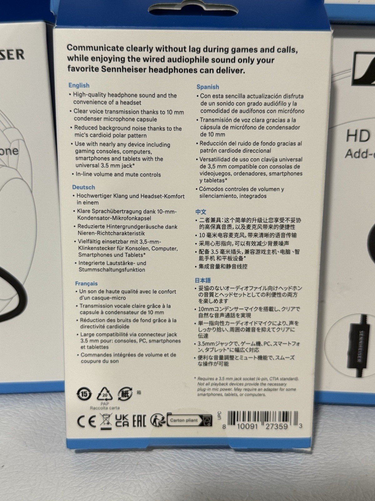Sennheiser HD 500 BAM Boom Microphone 3.5mm Mute Volume Gaming. NEW