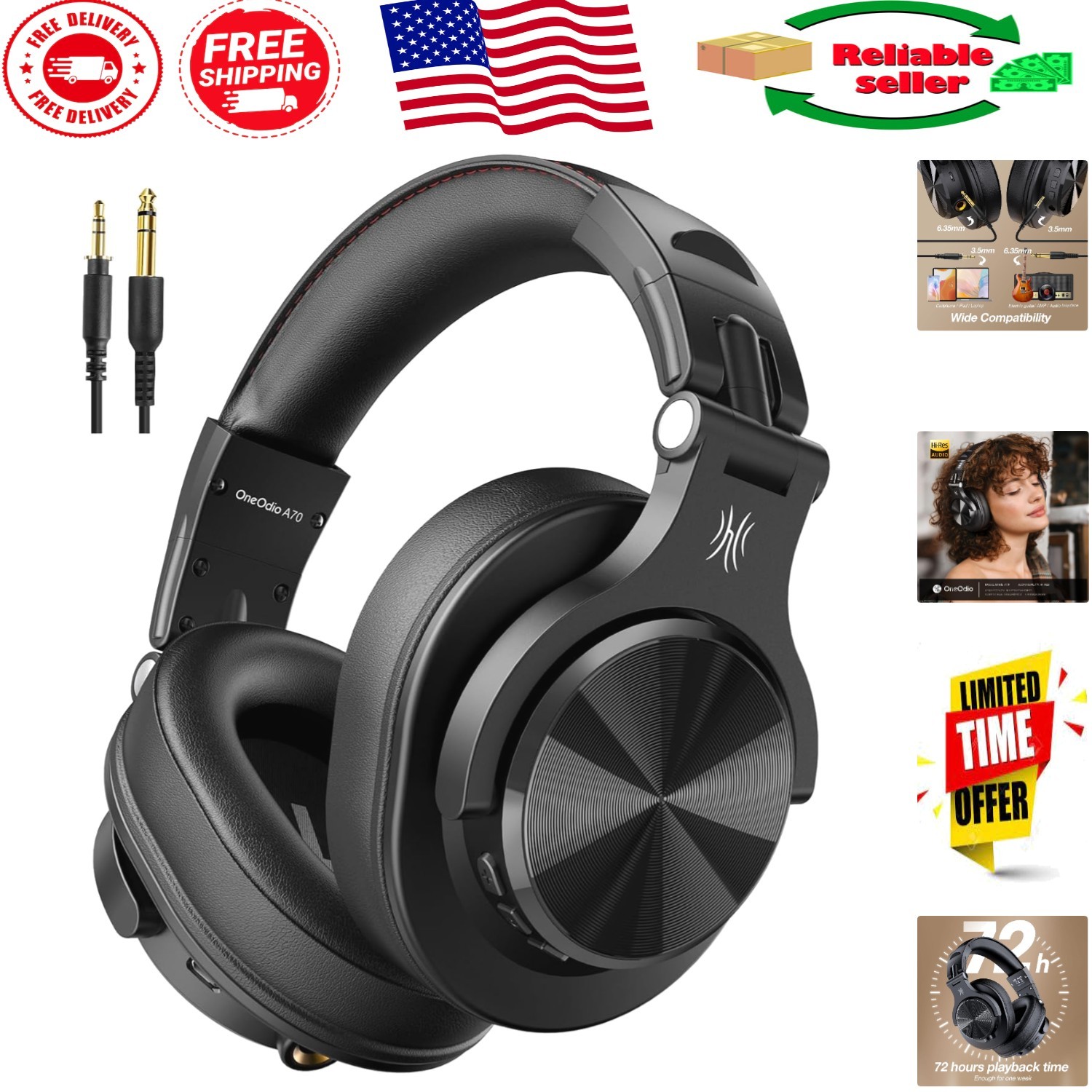 High-Resolution A70 Over-Ear Headphones: Bluetooth 5.3 & Sound Isolation