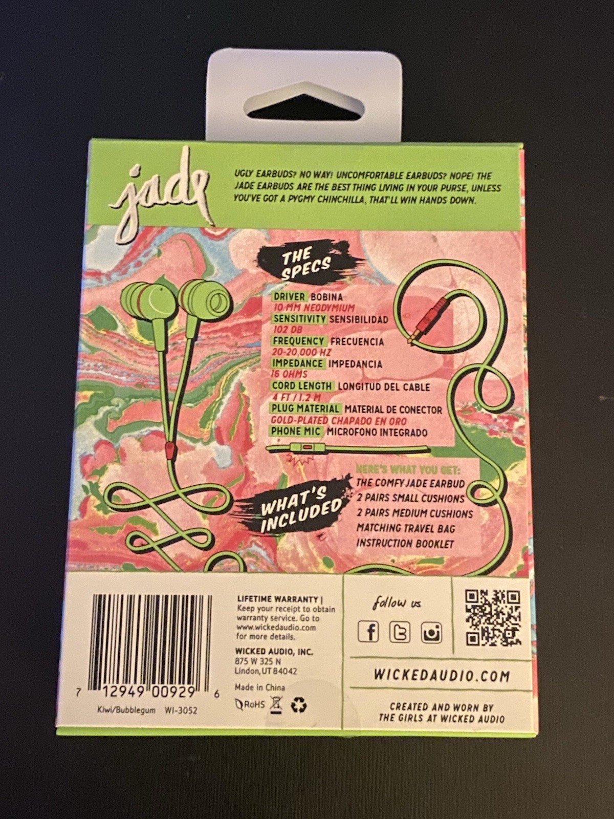 Wicked Audio Jade Earbuds – Kiwi/Bubblegum WI-3052 – Comes with Travel Bag – NEW