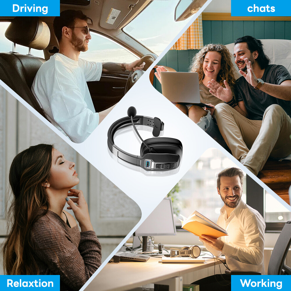 New Trucker Headset Wireless Bluetooth 5.2 AI Noise Cancelling Mic For Phones PC
