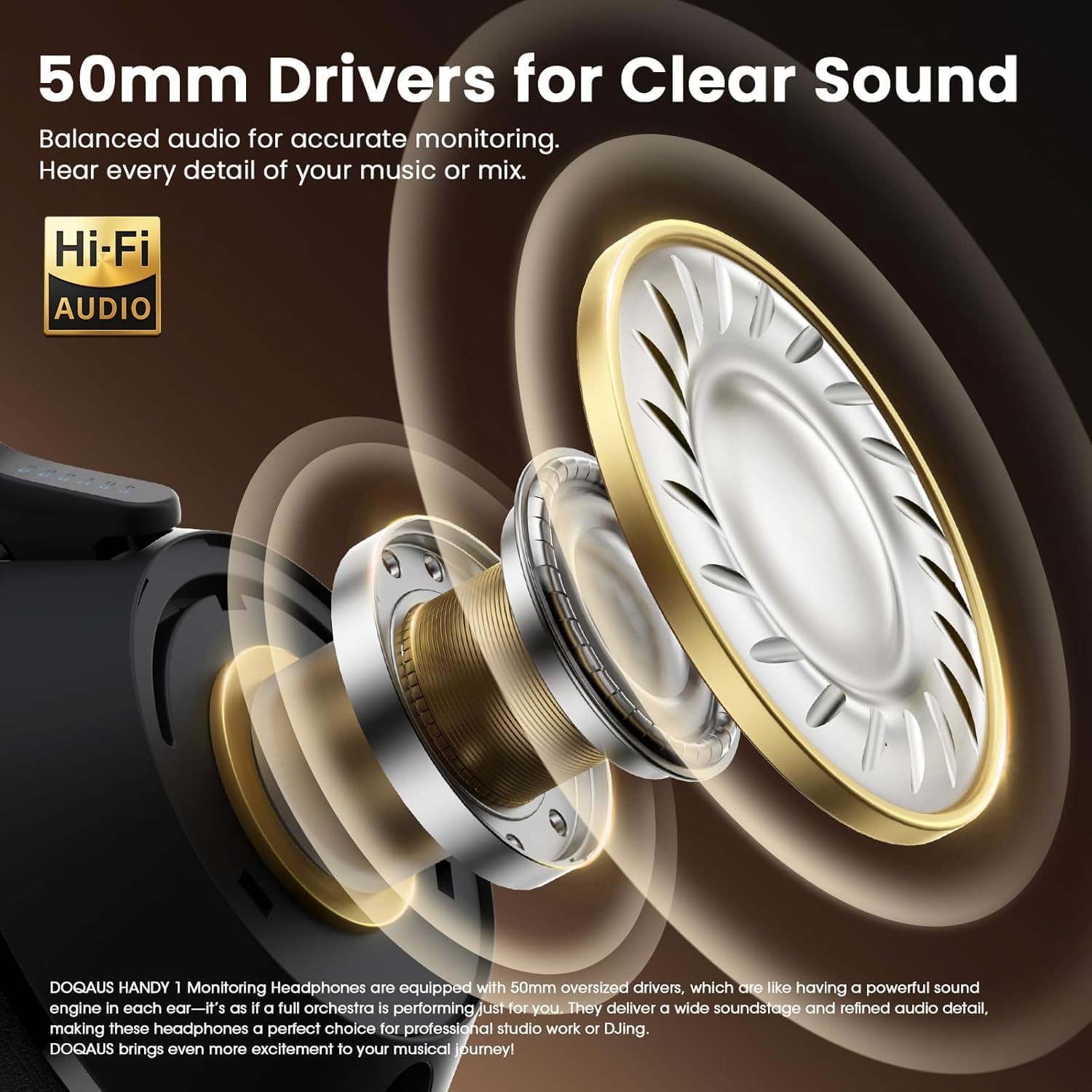 Over-Ear Studio Headphones with 50mm Drivers for Exceptional Sound Clarity