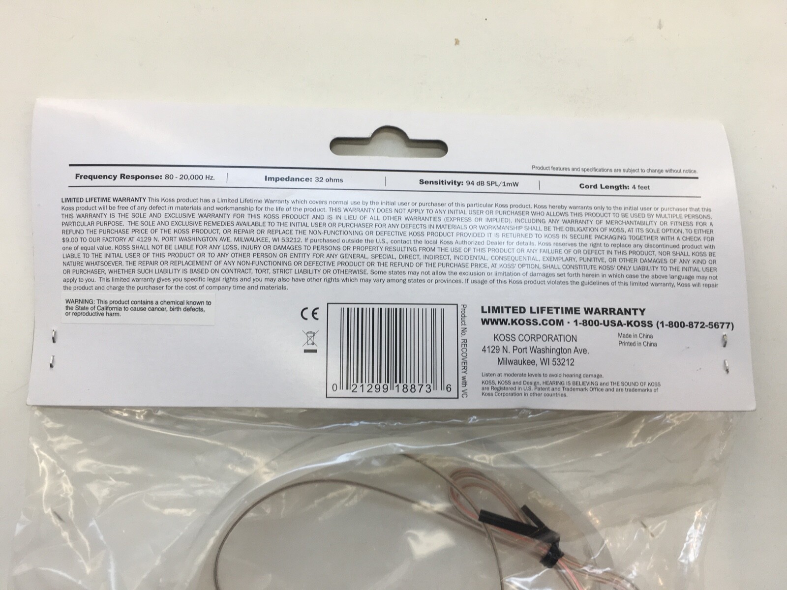 Koss Recovery CLvc Clear Headphones (NEW) free shipping