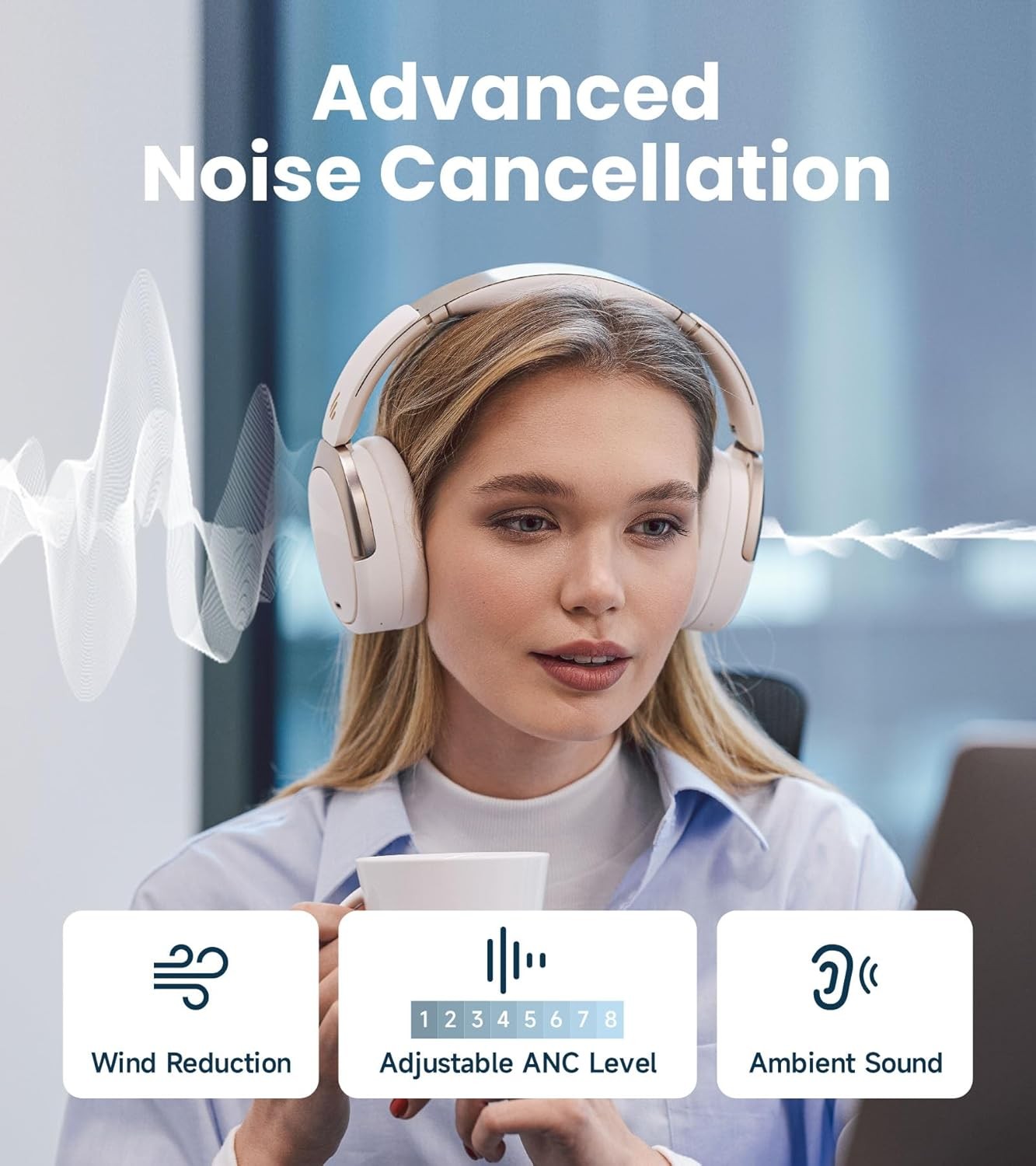 Edifier WH950NB Gen 2 Wireless Hybrid Active Noise Cancelling Headphones – Black