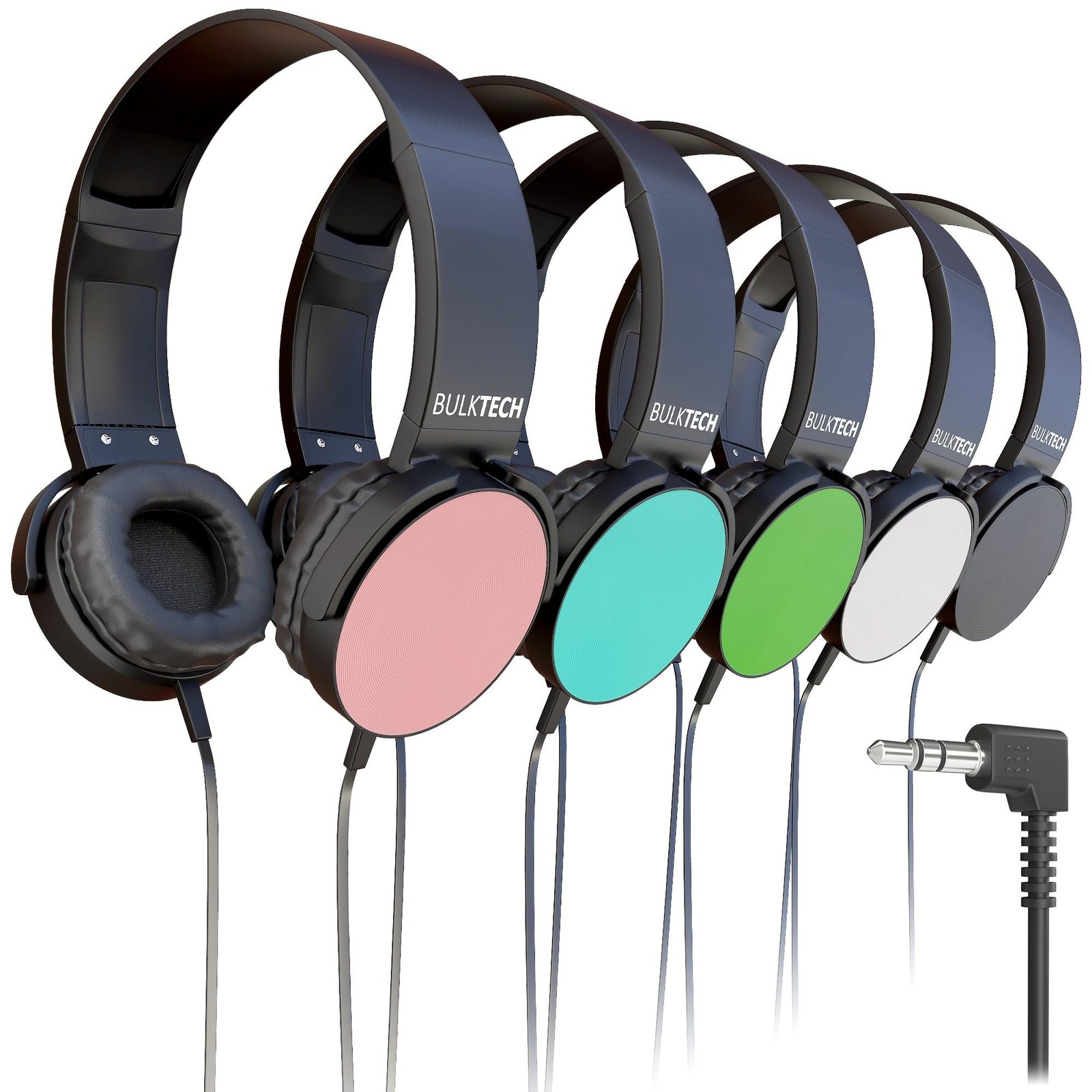 5 PCS Bulk Wired OnEar Leather Headphones 3.5mm Round Metal Housing Multi