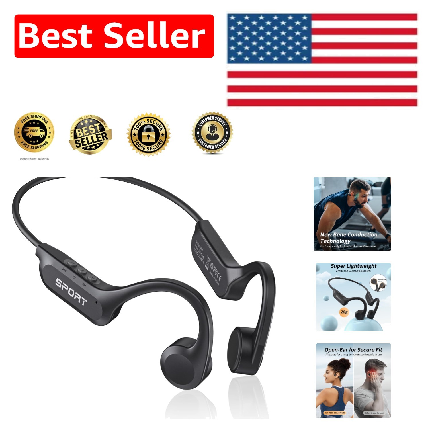 10 Hours Playtime Bluetooth Bone Conduction Headphones for Active Lifestyles