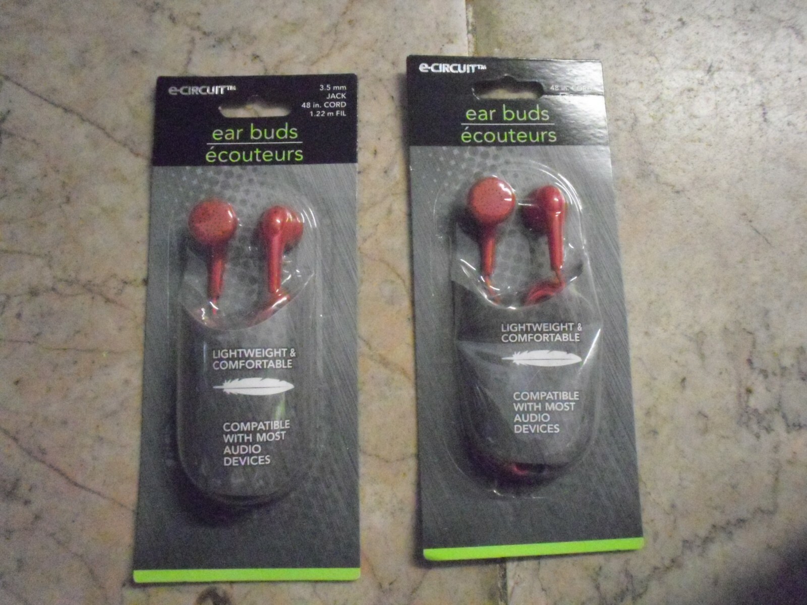 E-Circuit 3.5 mm Jack 48 in Cord Ear Buds Compatible with Most Audio Devices Red