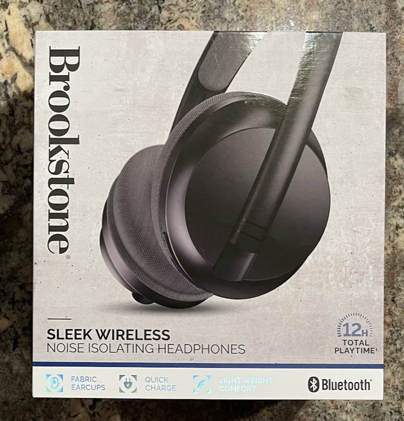 Brookstone Sleek Wireless Bluetooth Noise Isolating Headphones. NIB