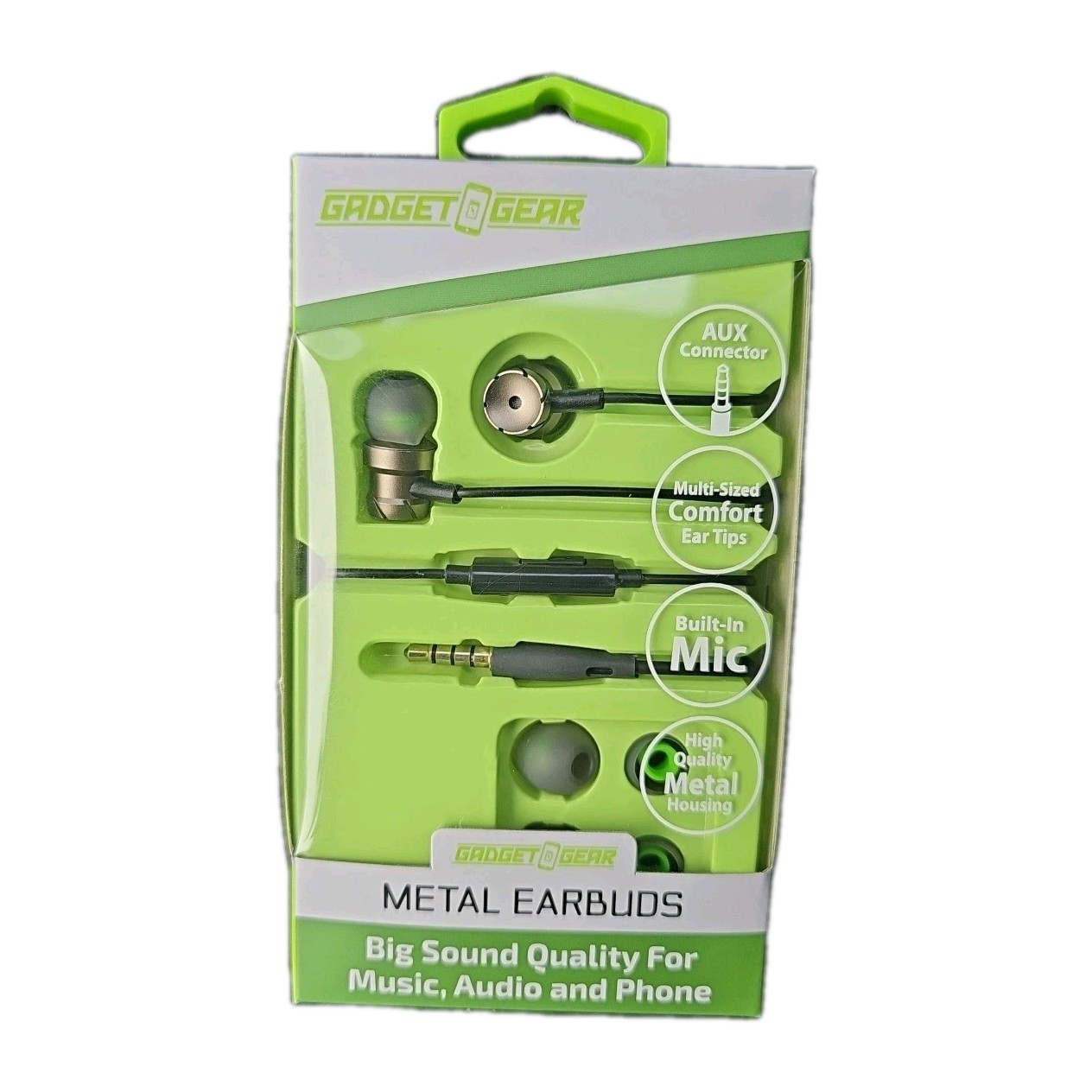 Gadget Gear Wired Metal Earbuds with Mic Black NEW Multi Size Comfort Ear Tips