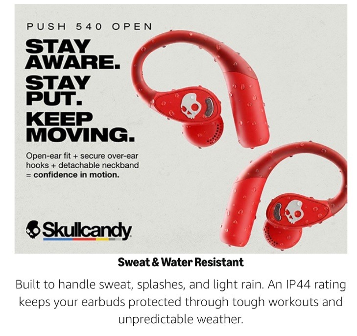 Skullcandy Push 540 Open Ear Earbuds True Wireless Bluetooth Bone White A9