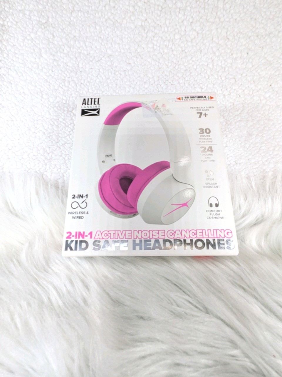 Altec Lansing 2-In-1 Active Noise Canceling Kid Safe Headphones Pink